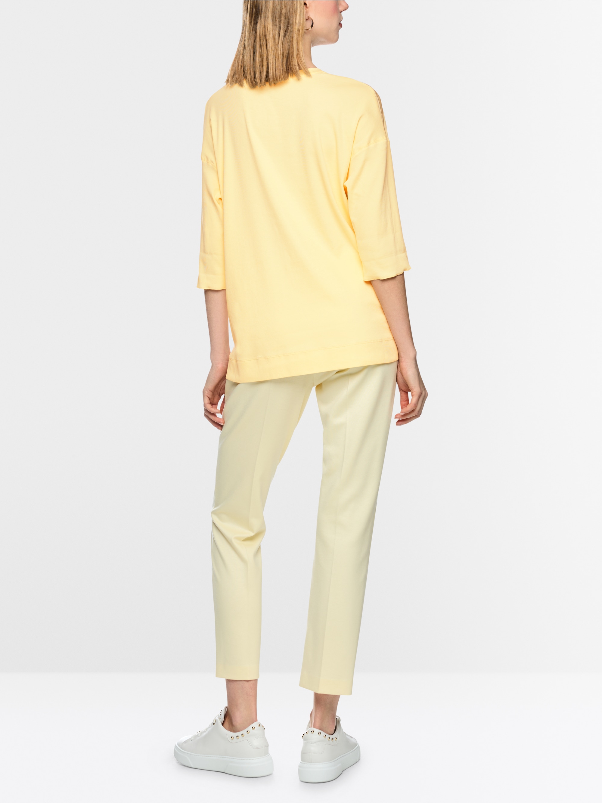 Wide blouse in material mix