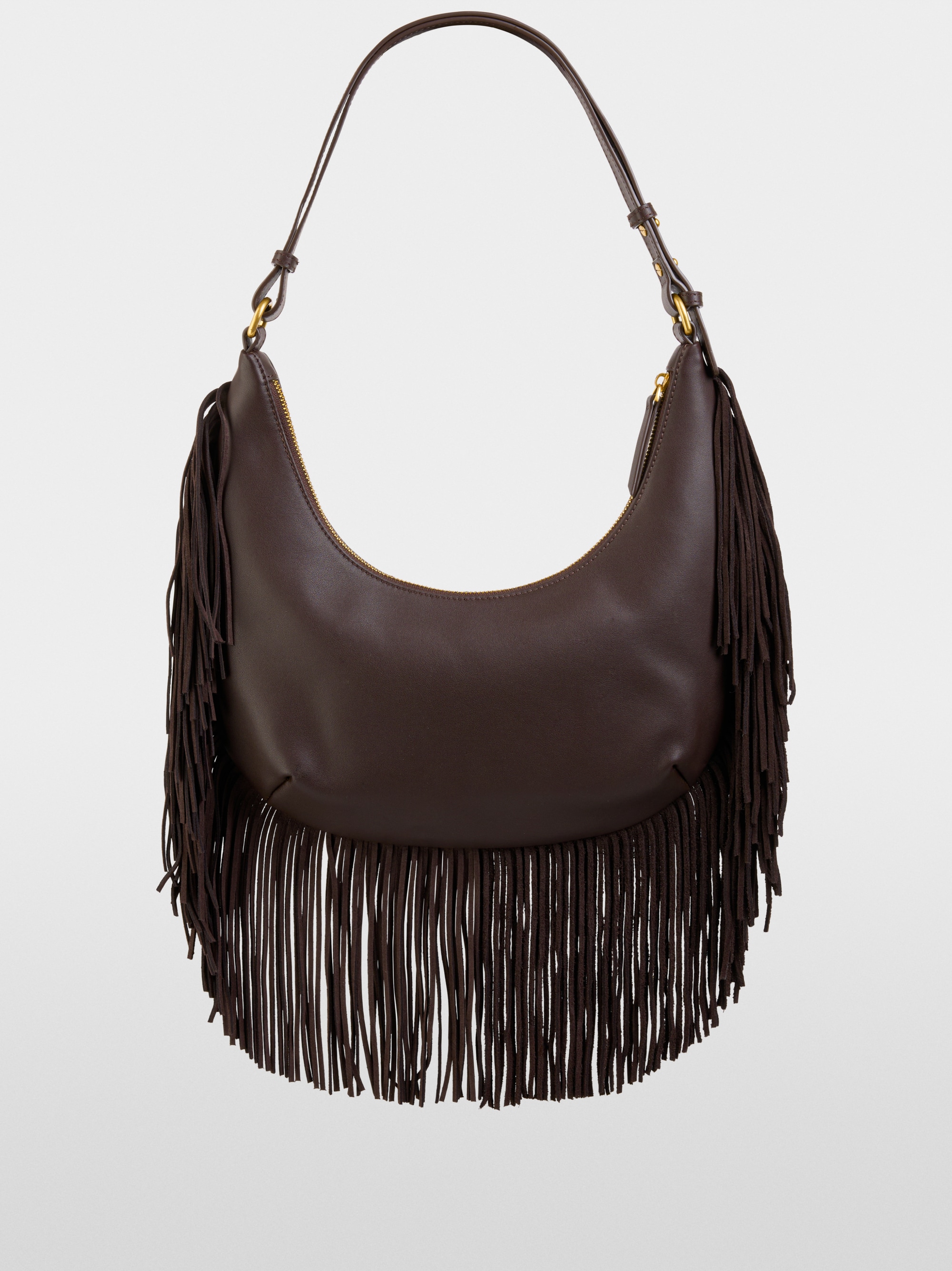 Hobo bag with studs and fringing