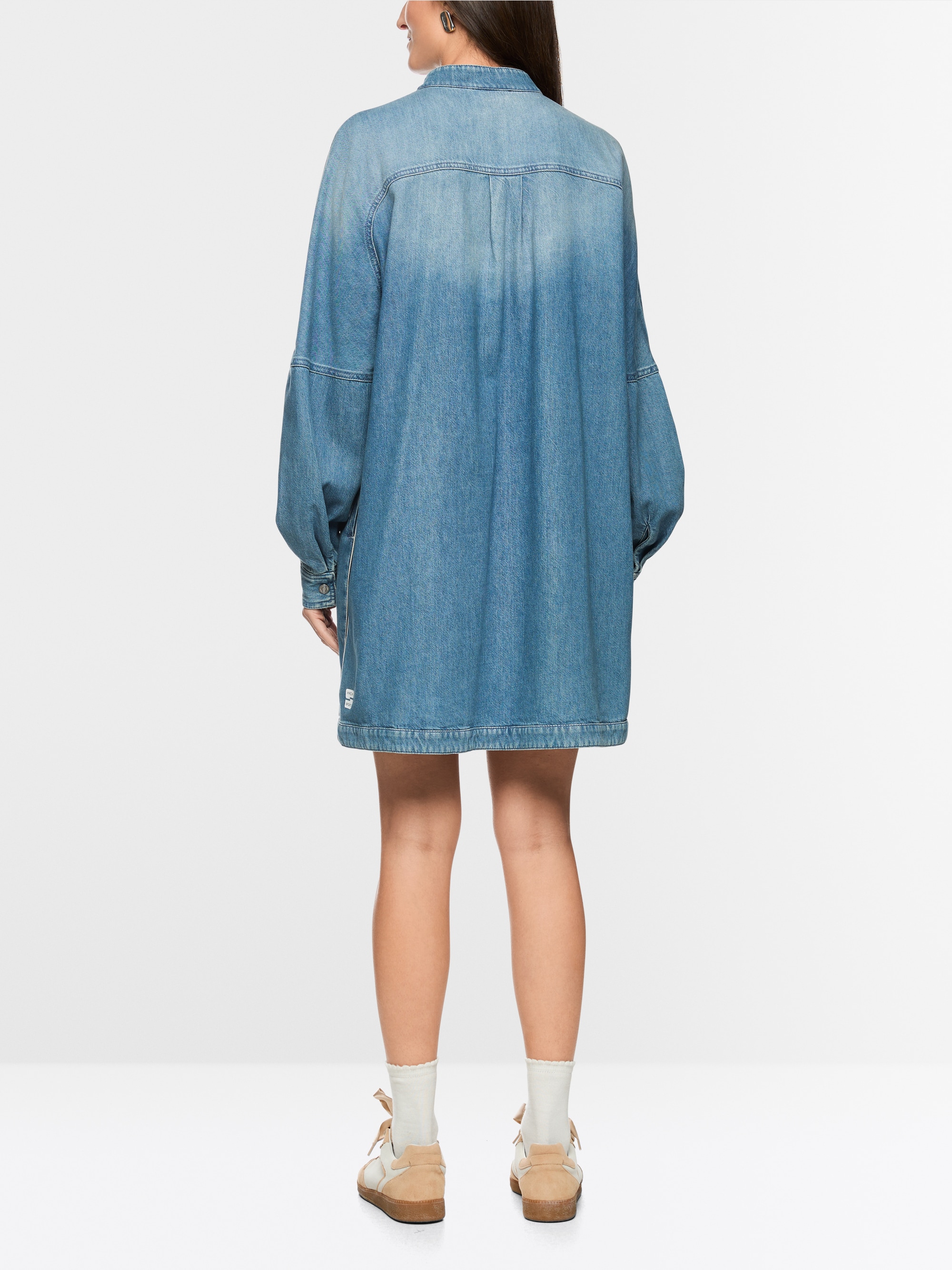 Denim mini dress with stand-up collar