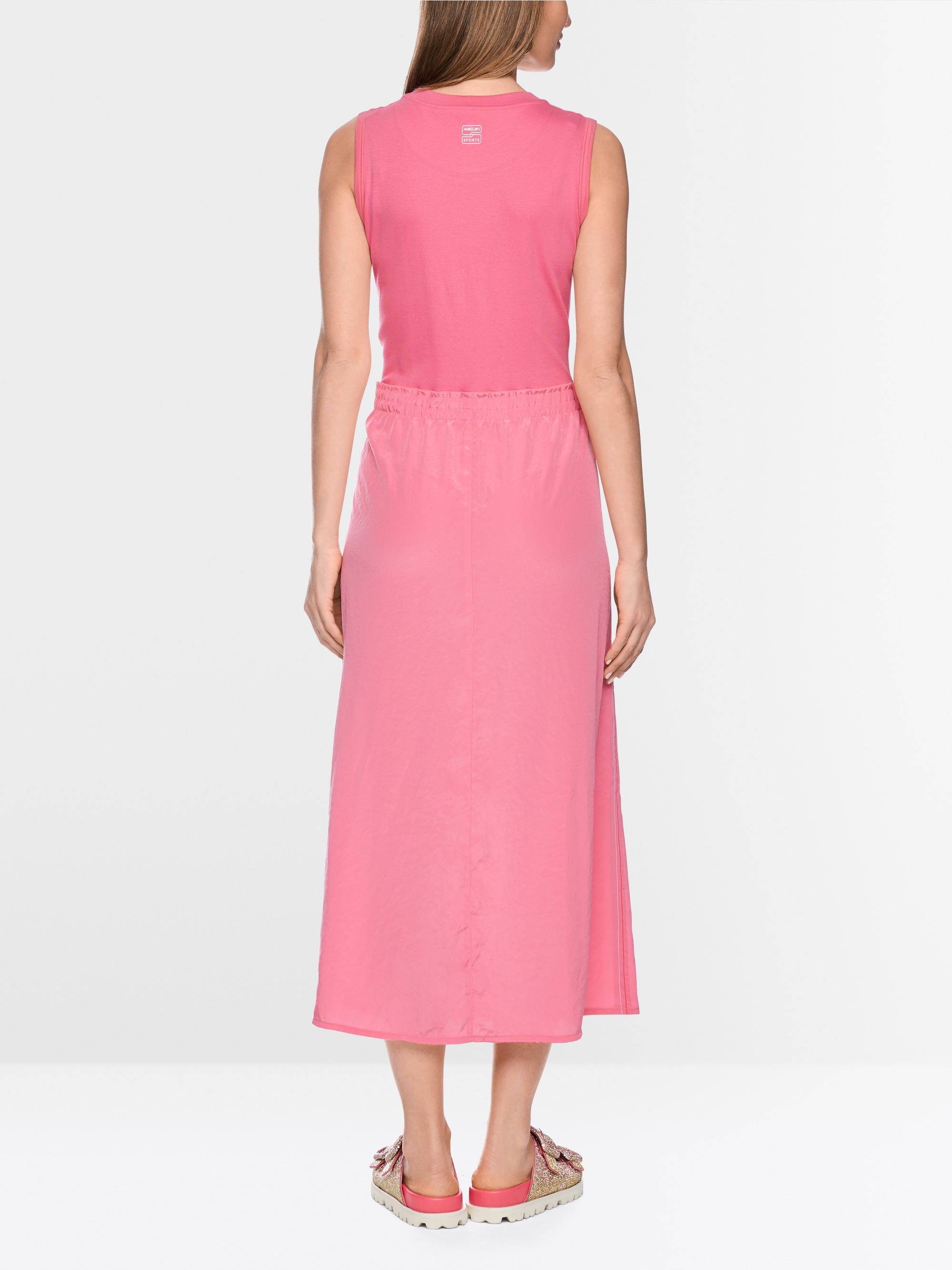 Sleeveless midi dress with drawstring