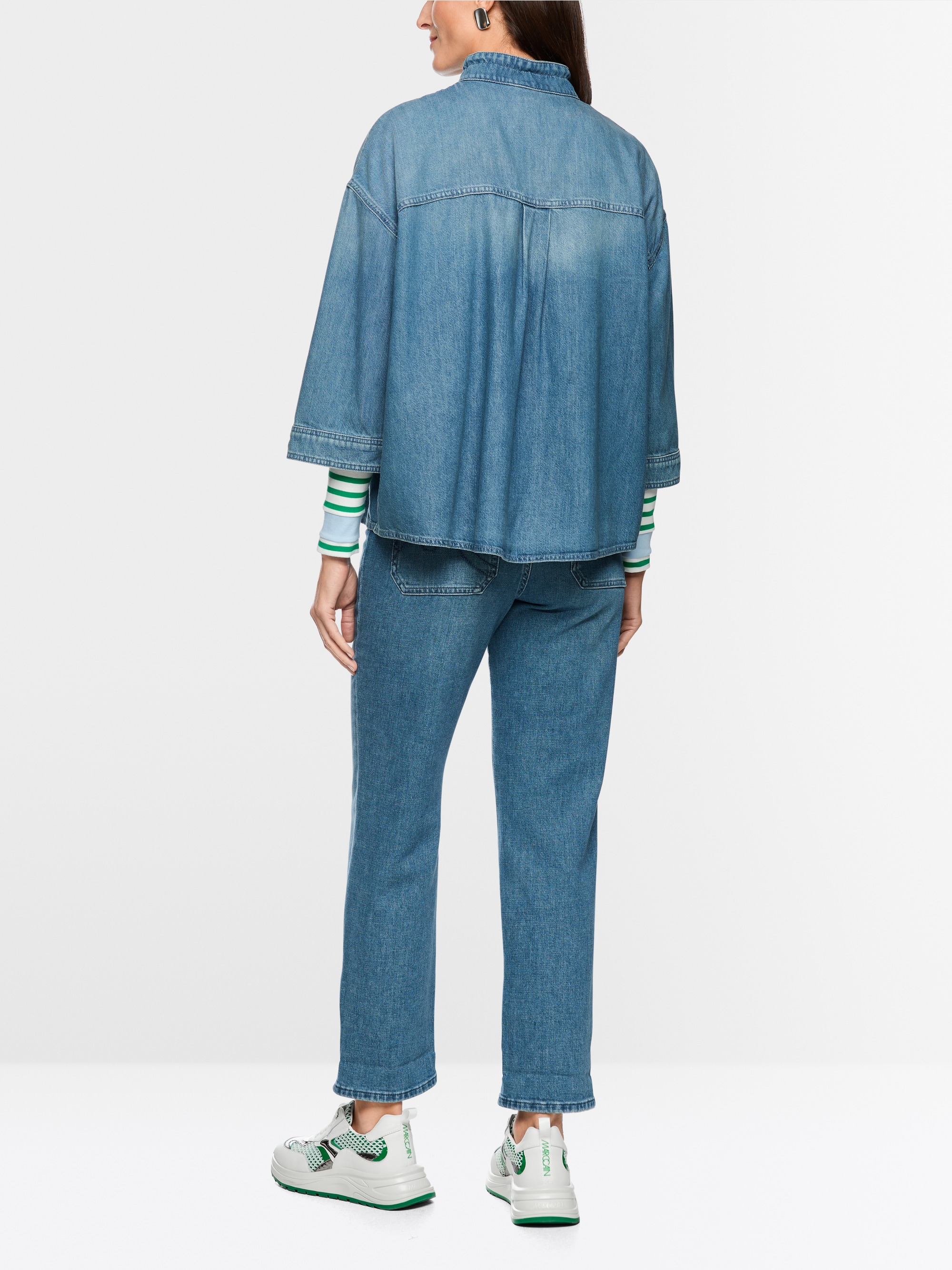 Sporty denim blouse with stand-up collar