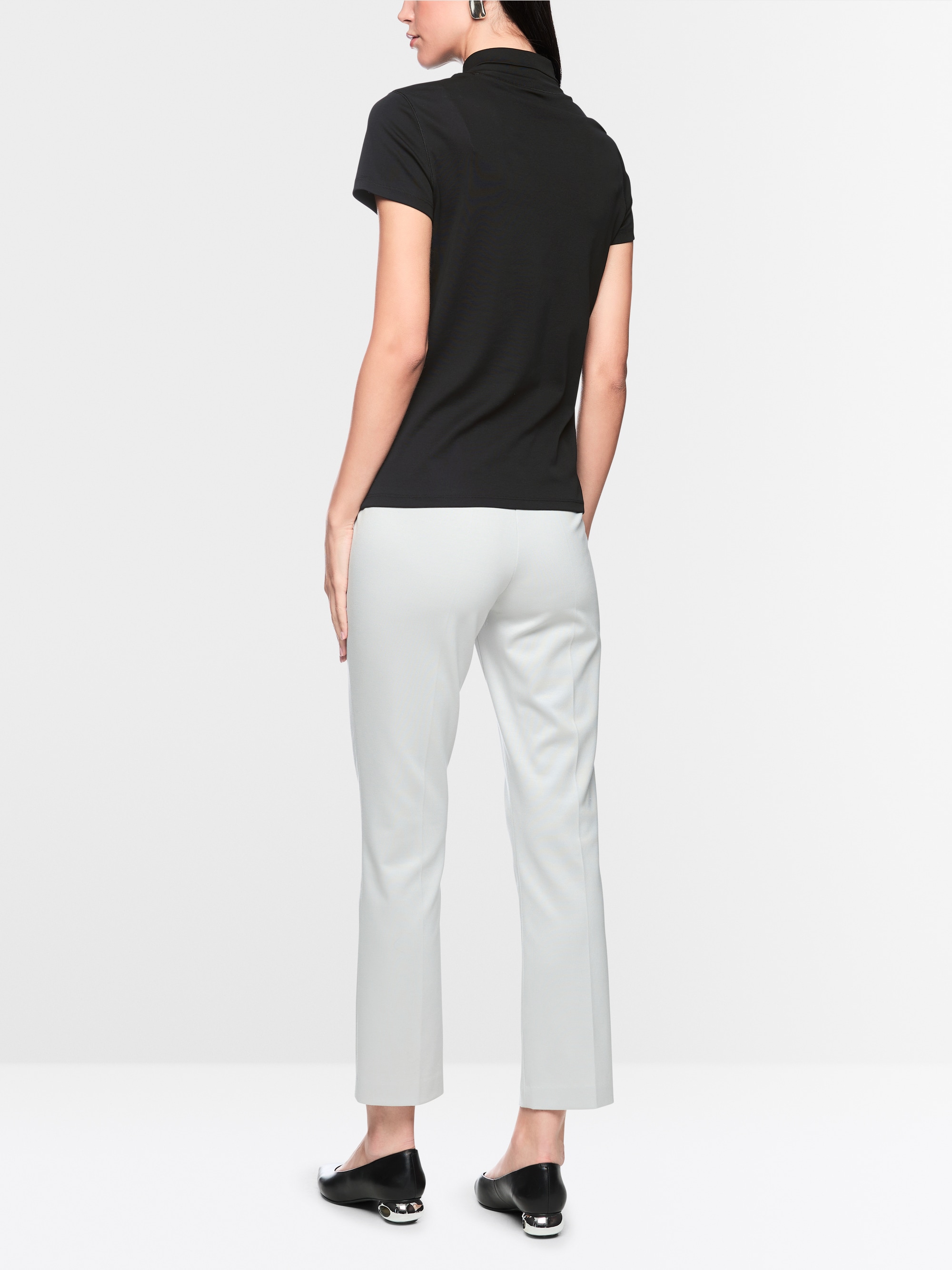 Stretch cotton shirt with raised collar