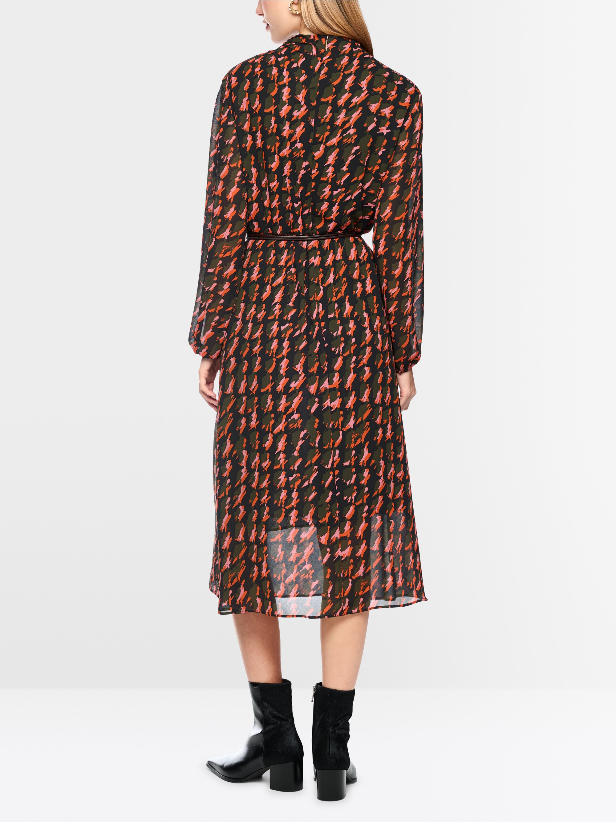 Printed dress with drawstring belt