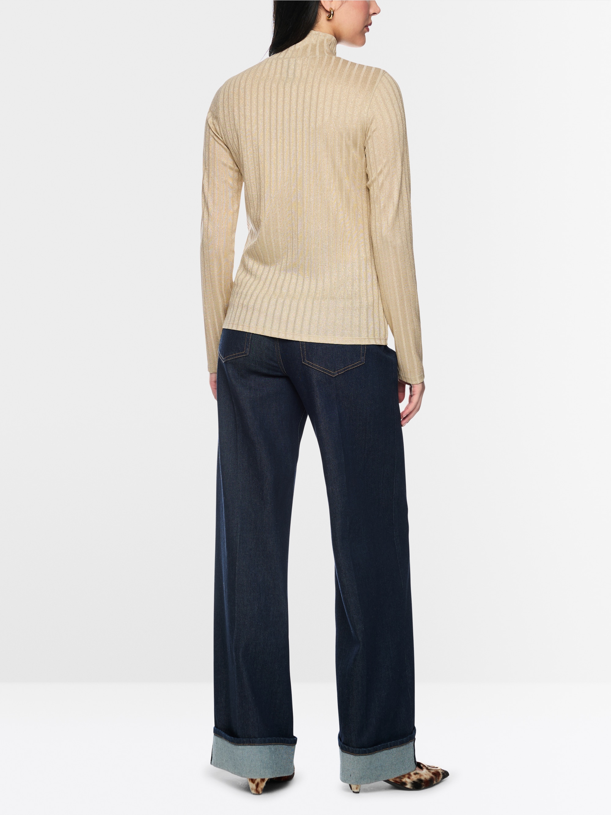 Lurex ribbed shirt with stand-up collar
