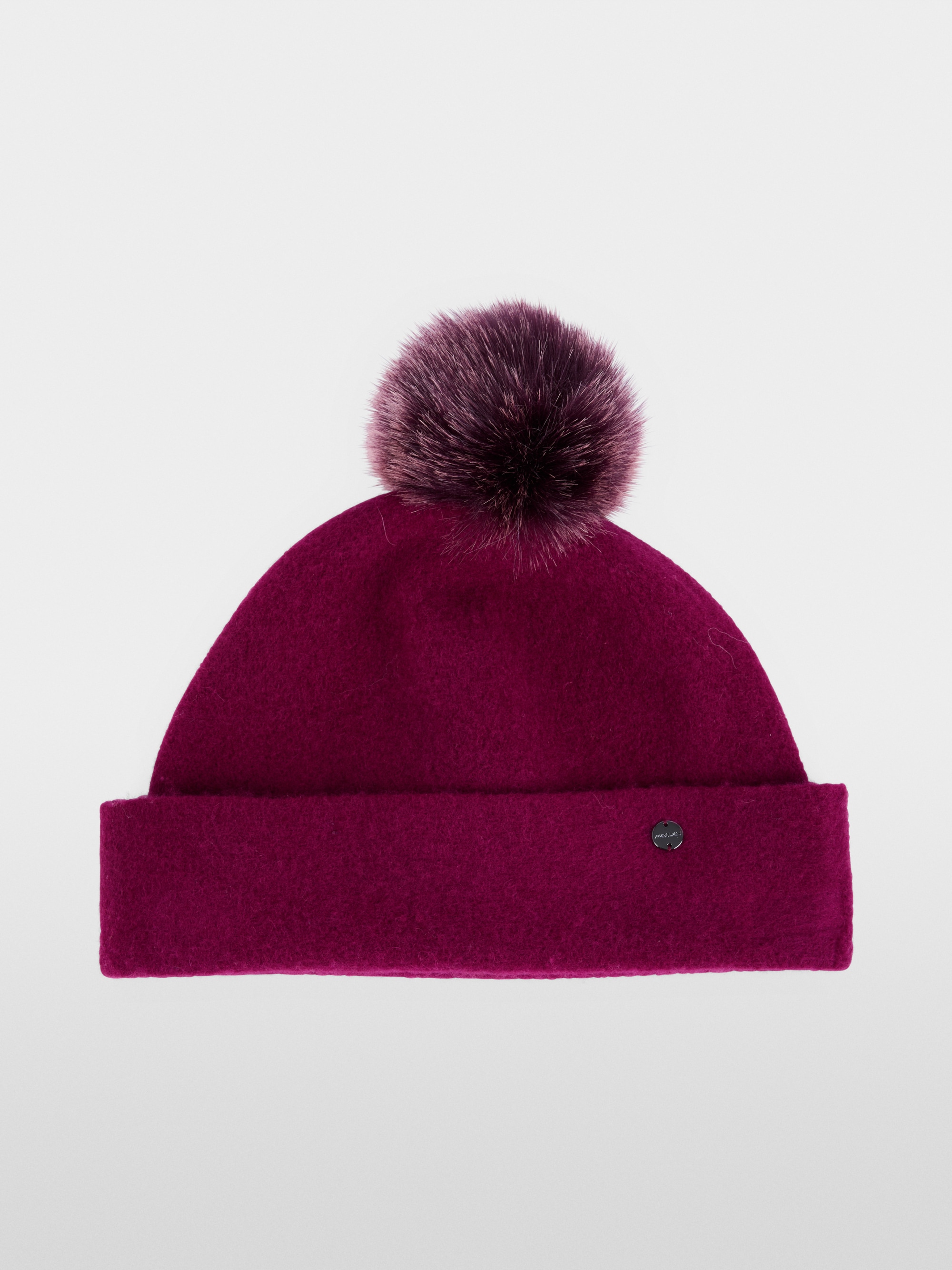 Wool hat with faux fur pom-pom