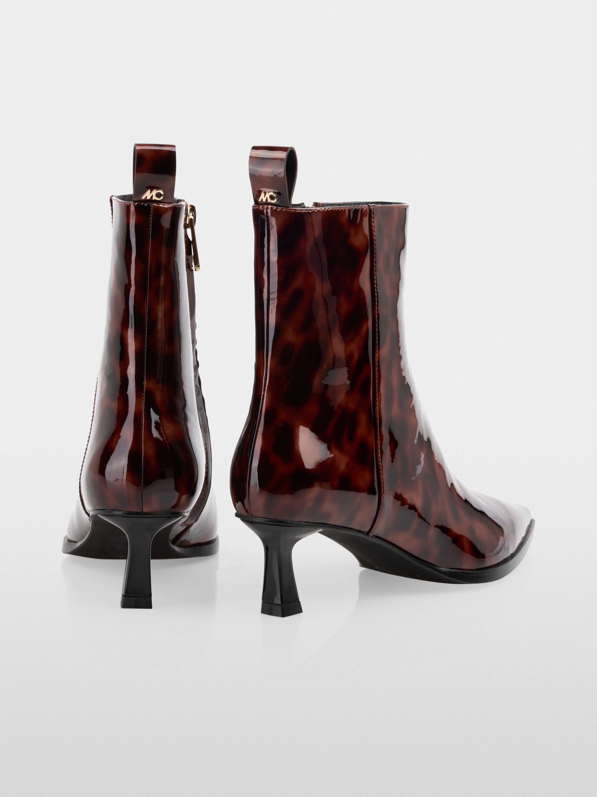Patent leather leopard print booties