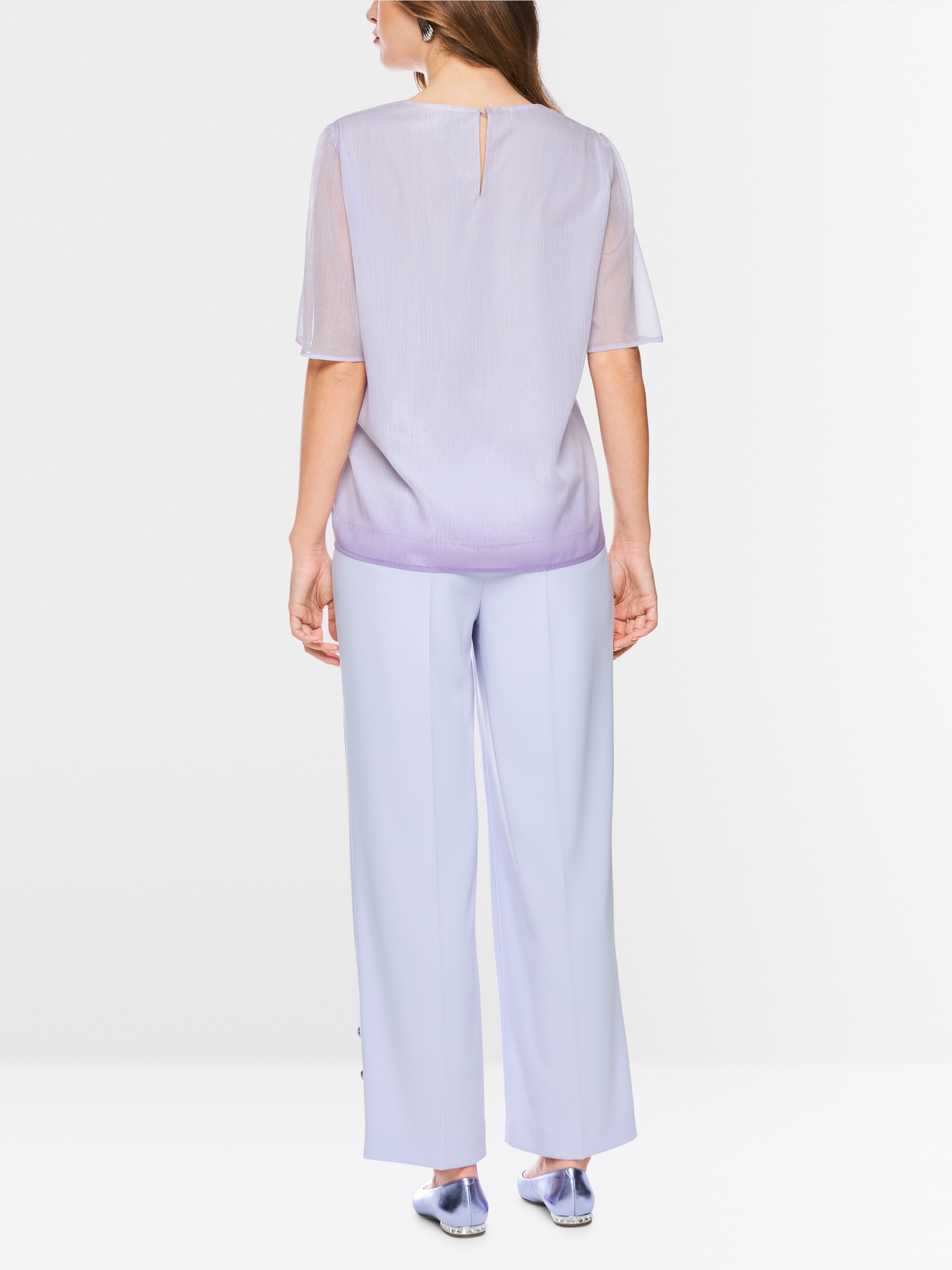 Shirt blouse with sheer sleeves