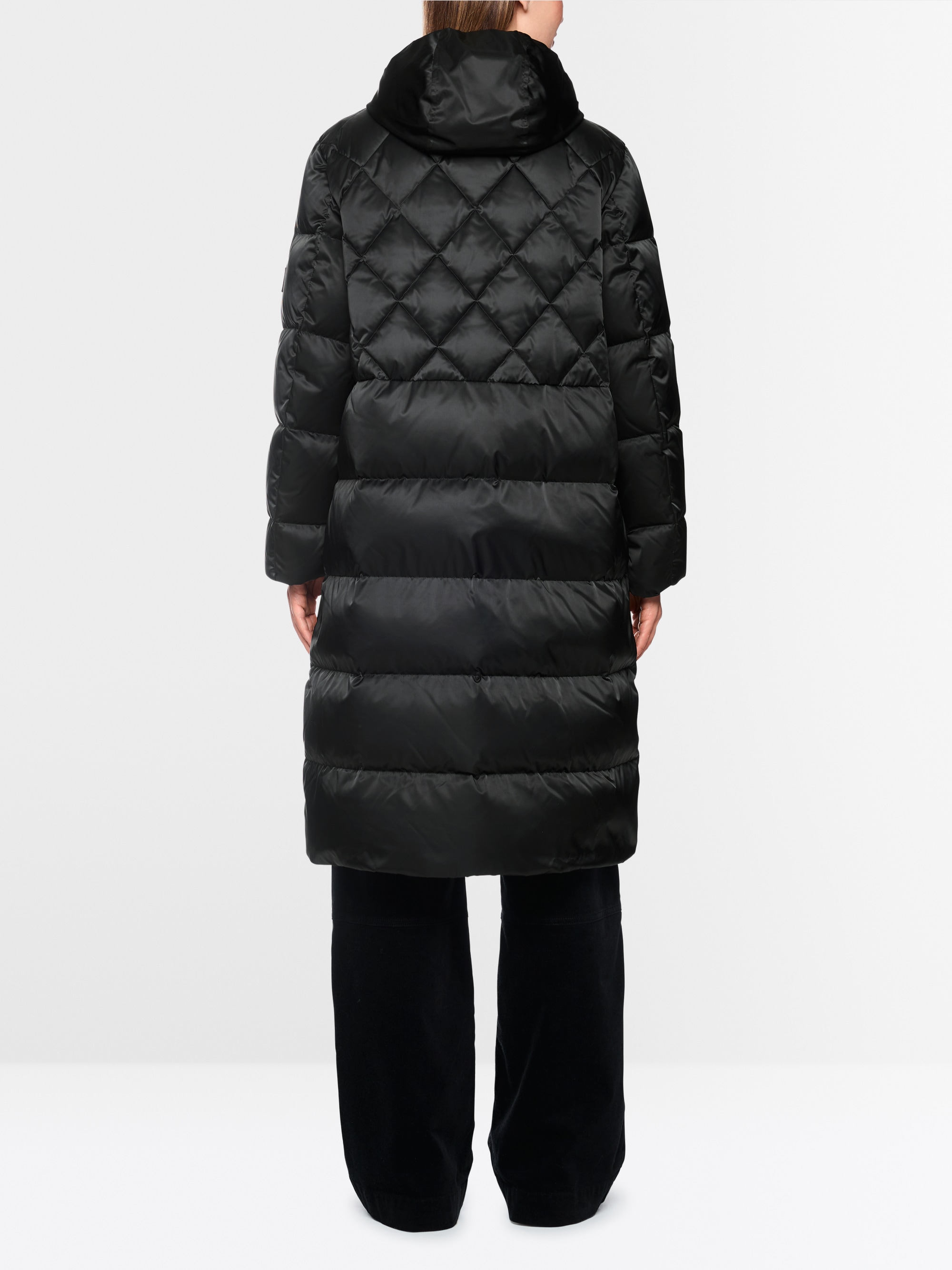 Long quilted coat with hood