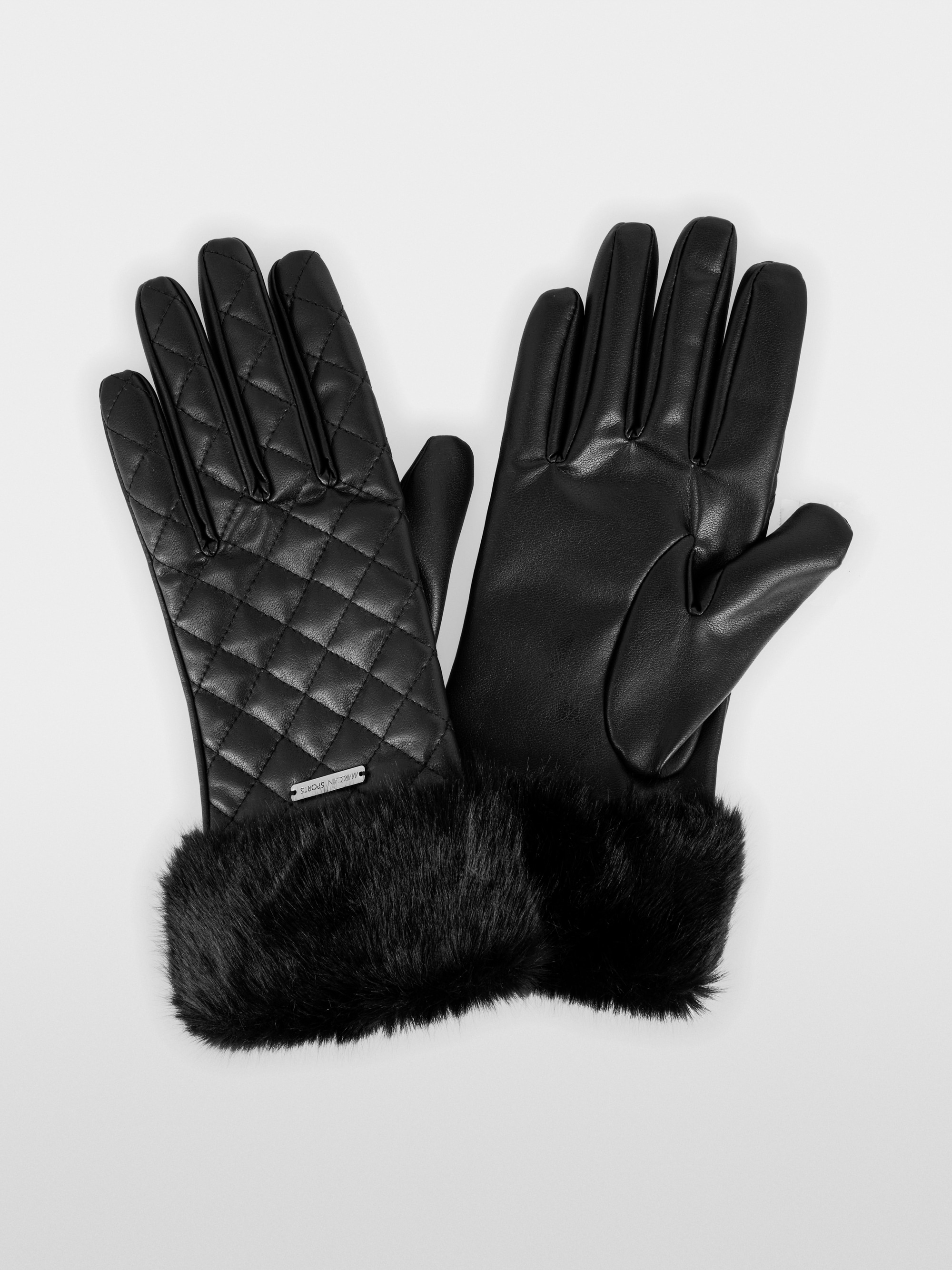 Faux leather gloves with faux fur