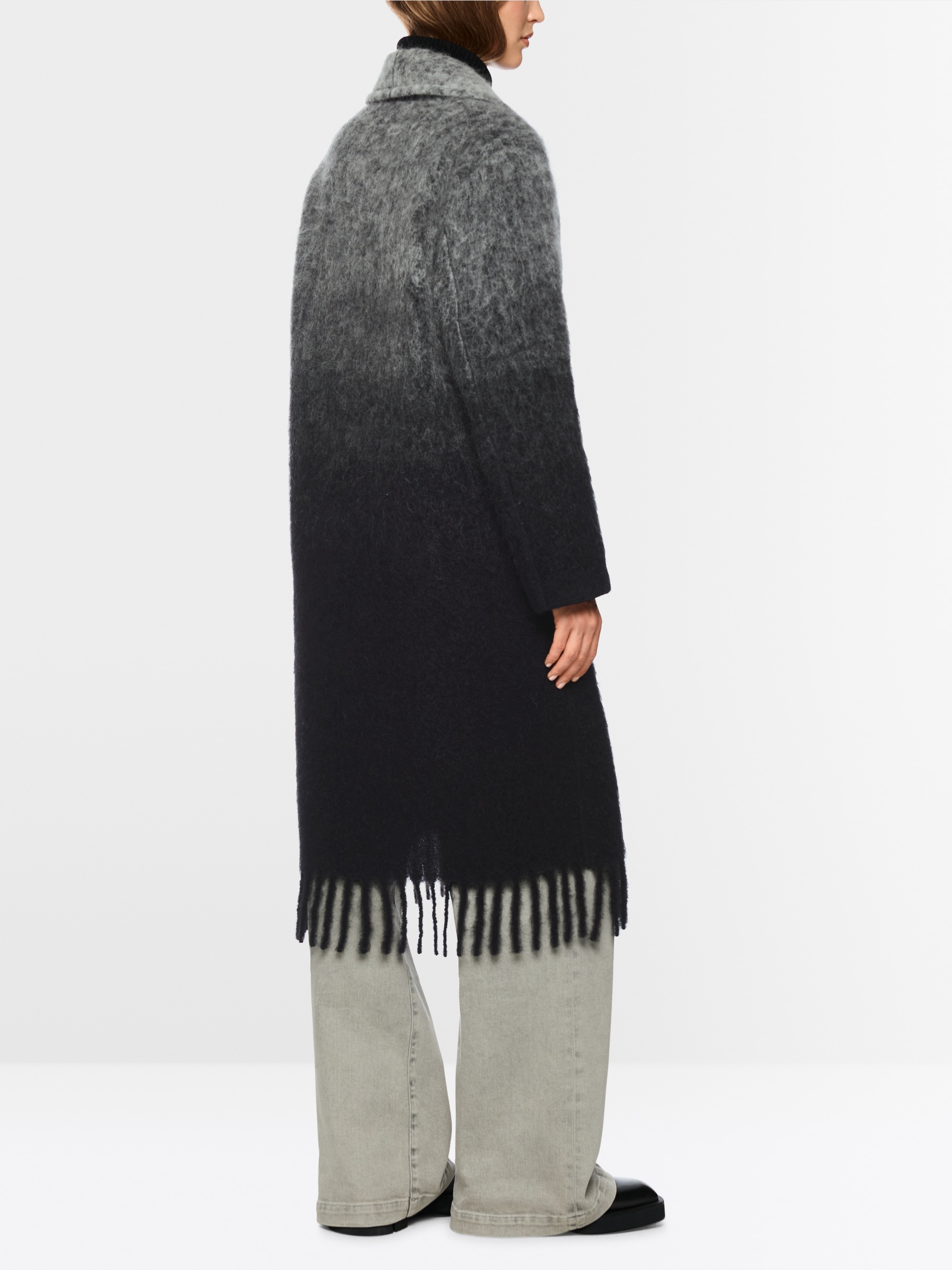 Alpaca blend coat with fringes