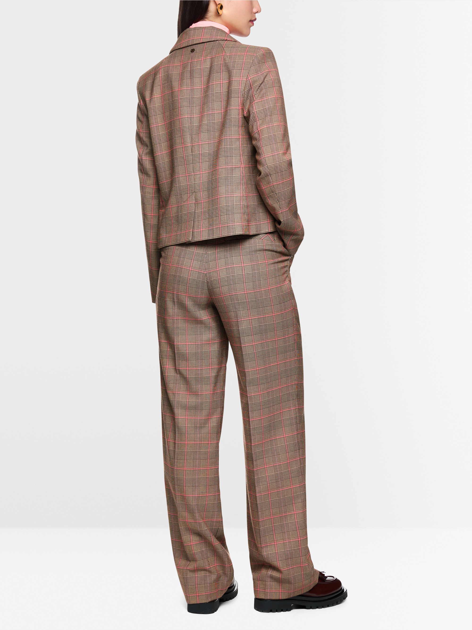 Blazer classique à carreaux avec franges