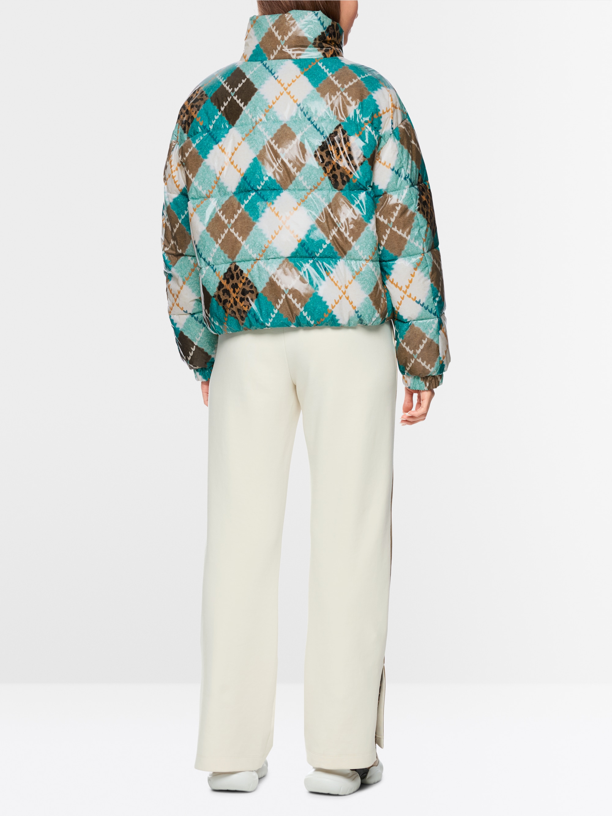 Padded argyle pattern outdoor jacket
