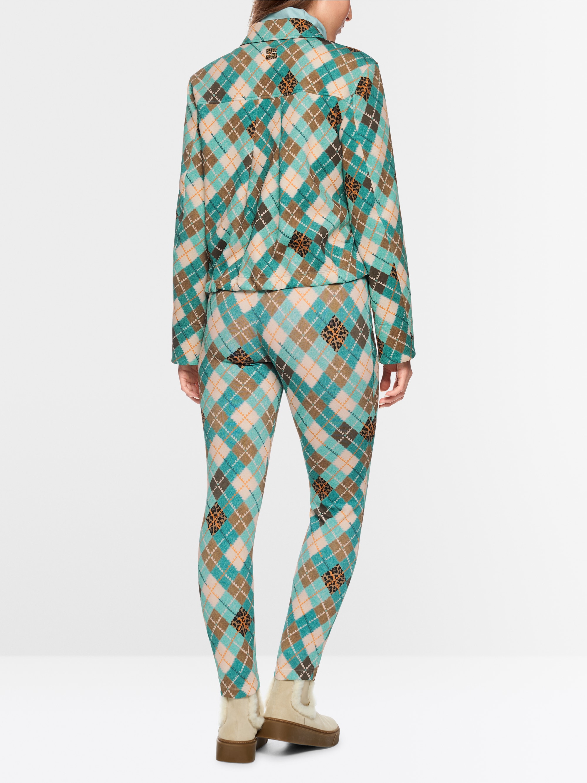 Veste en scuba avec motif argyle et détails léopard