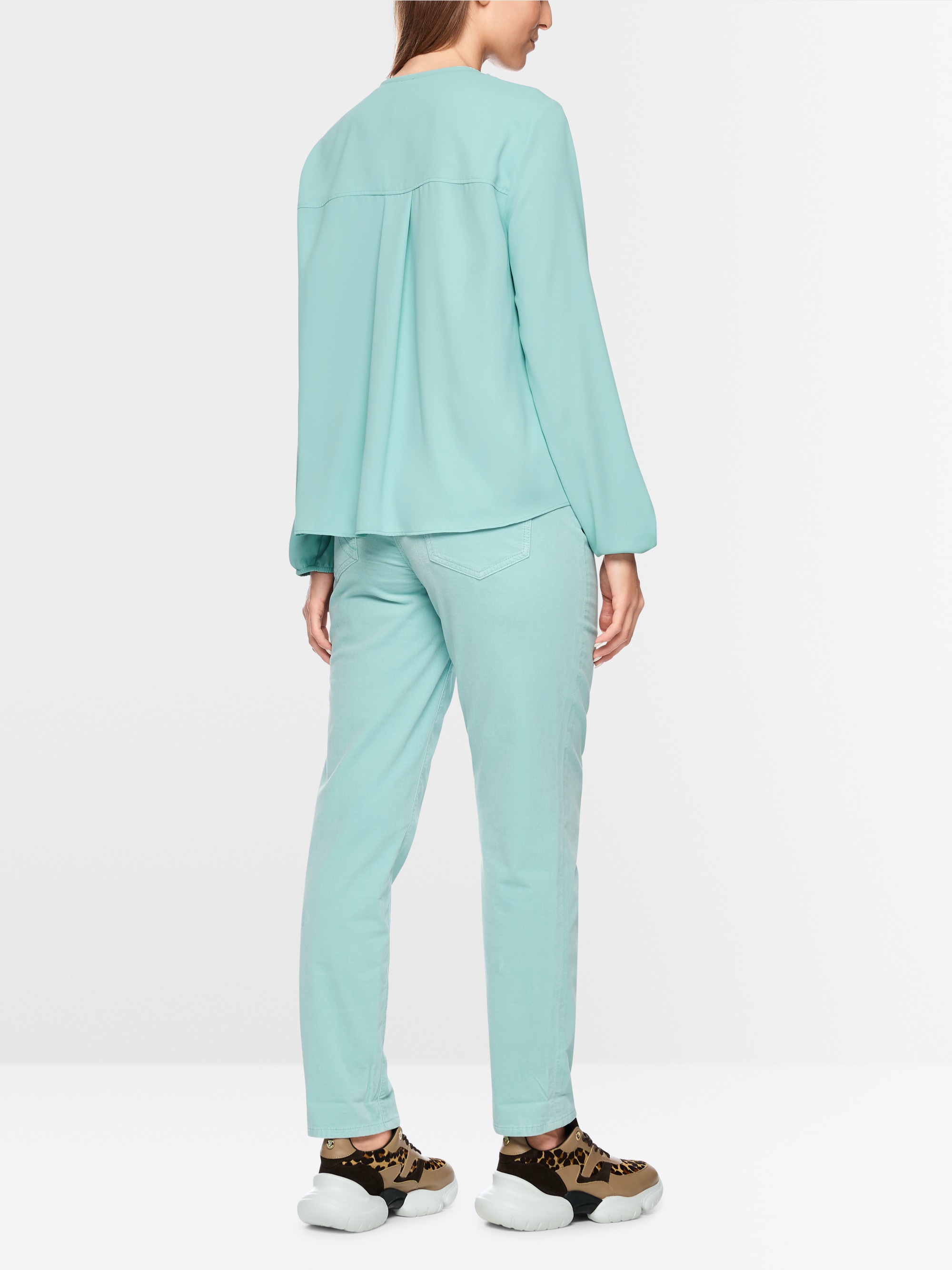 Flowing slip-on blouse with bow