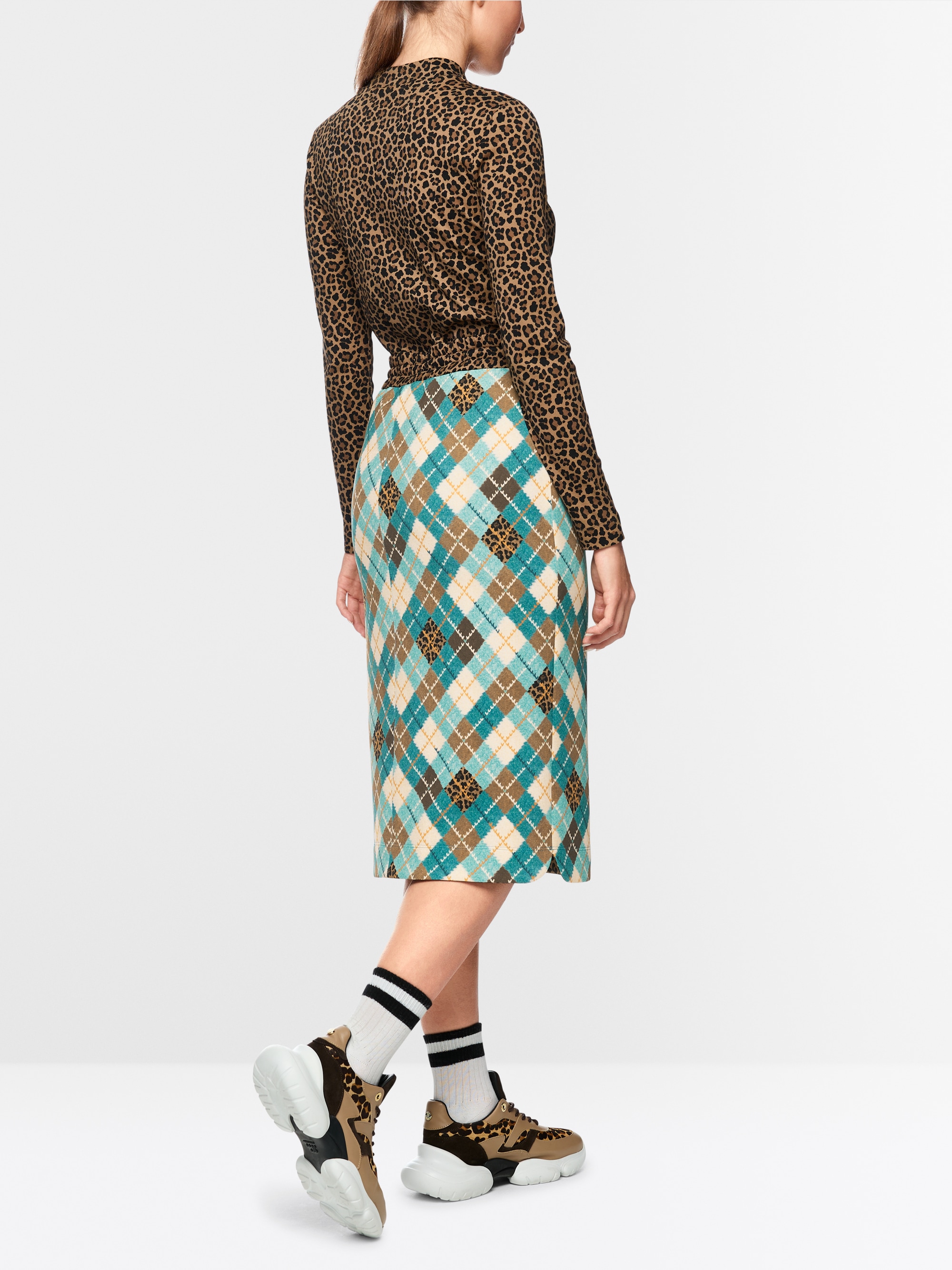 Jupe midi en jersey scuba à motif argyle