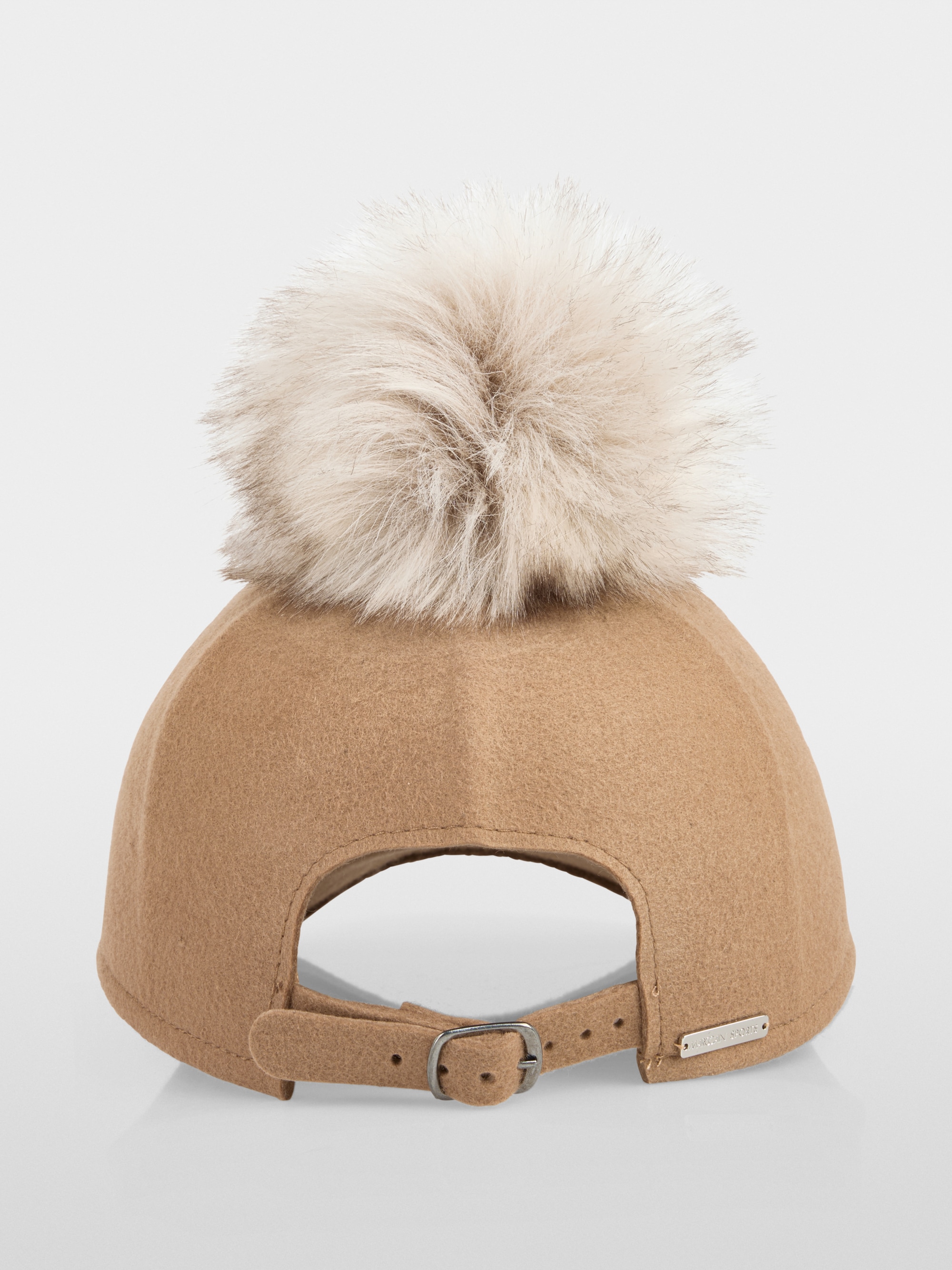 Wool cap with faux fur pompom