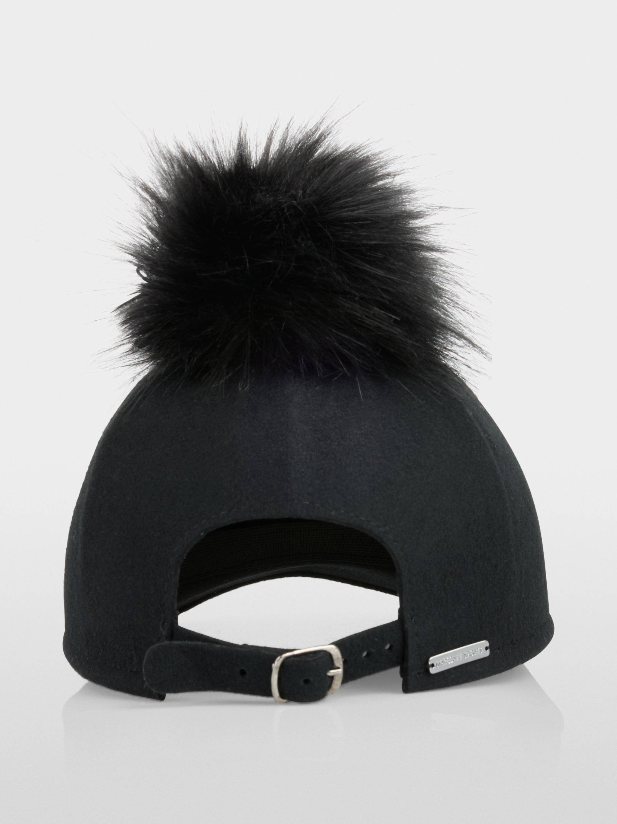 Wool cap with faux fur pompom