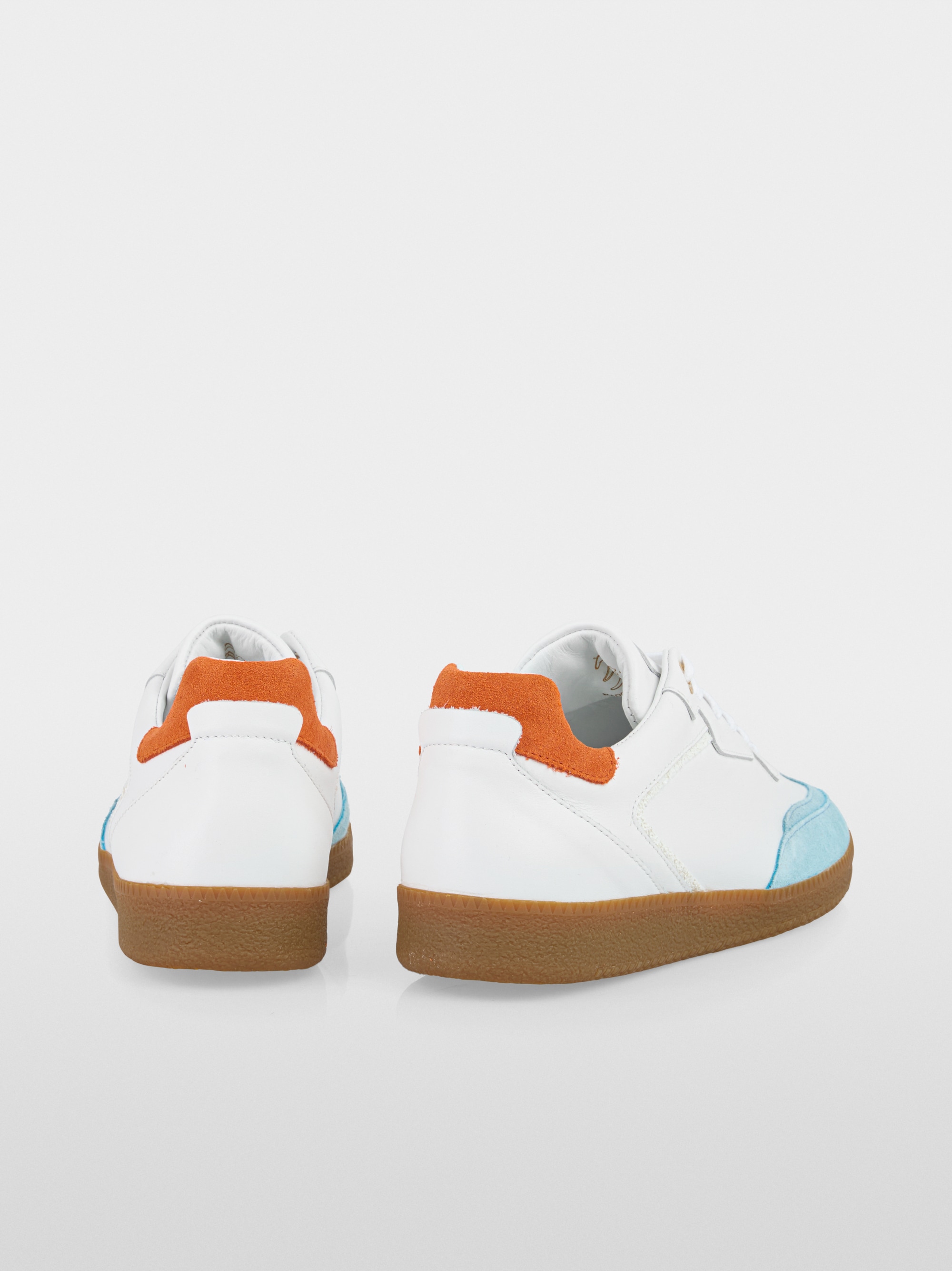 Leather-mix colour block trainers