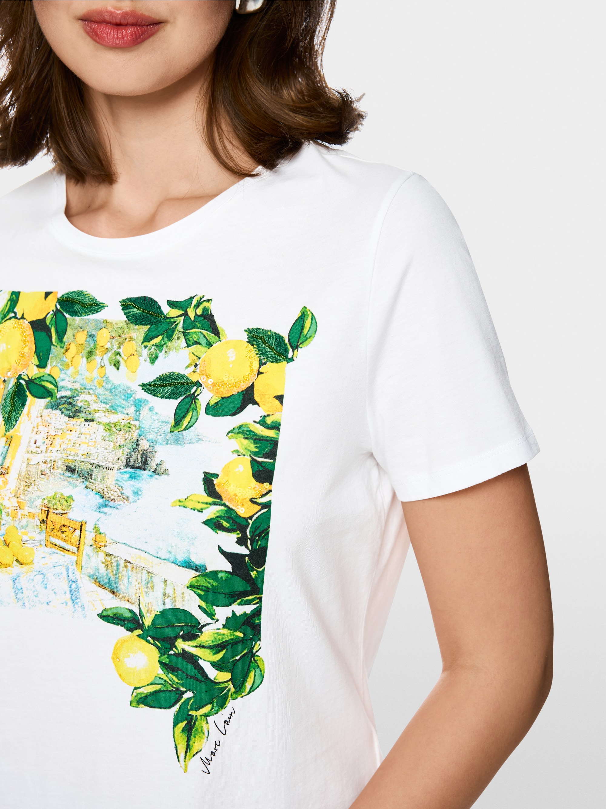 Shirt with lemons and landscape print