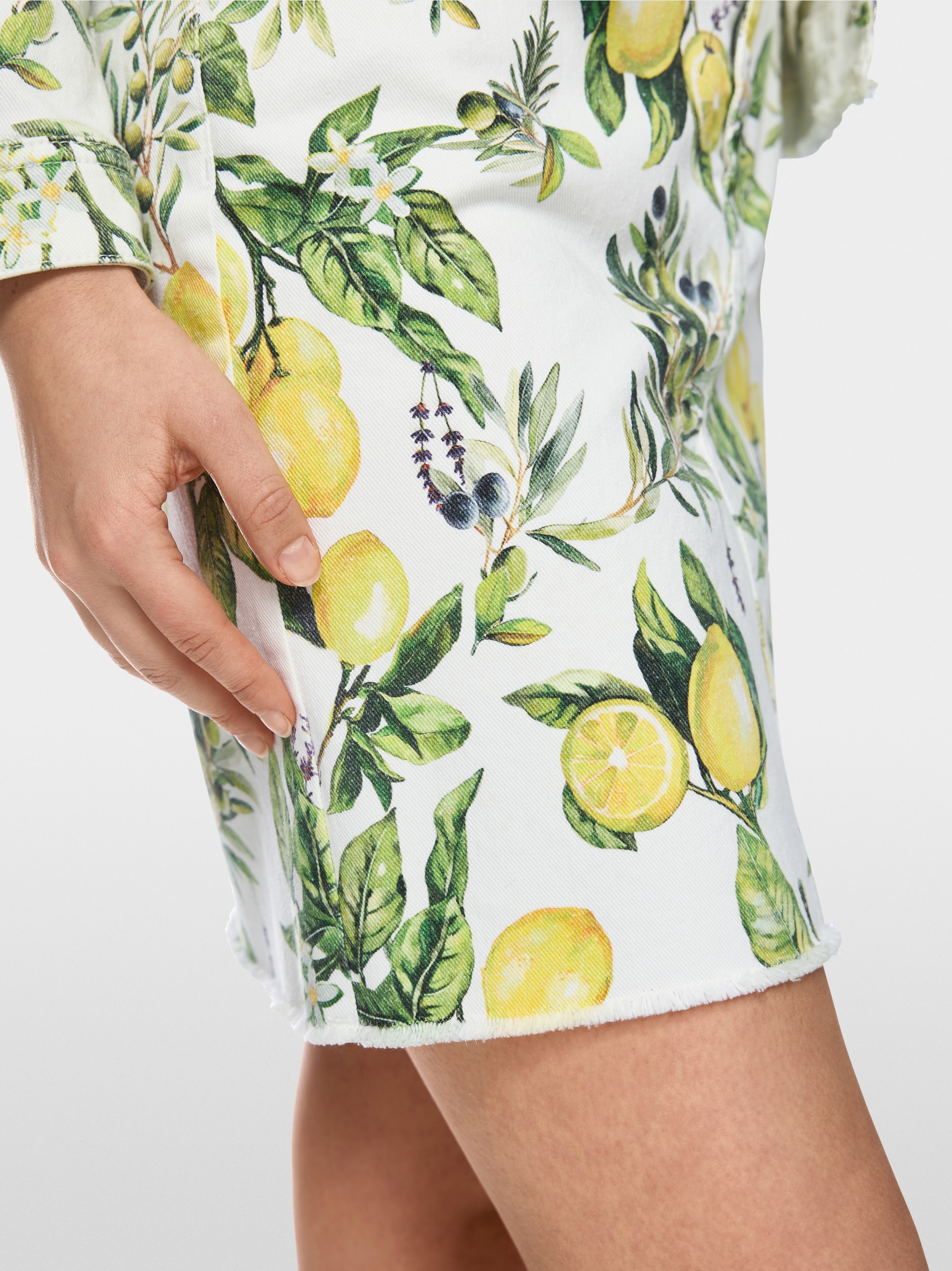 Printed denim mini skirt