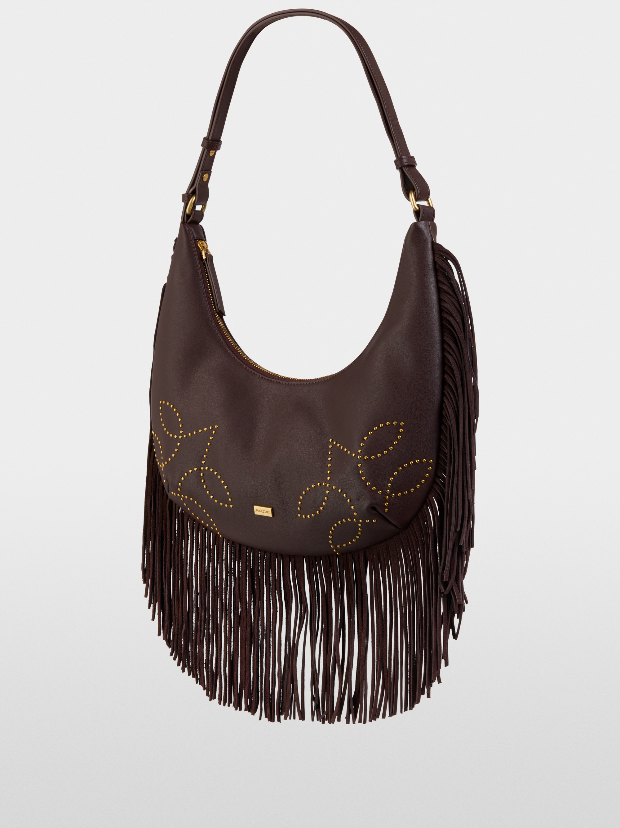 Hobo bag with studs and fringing
