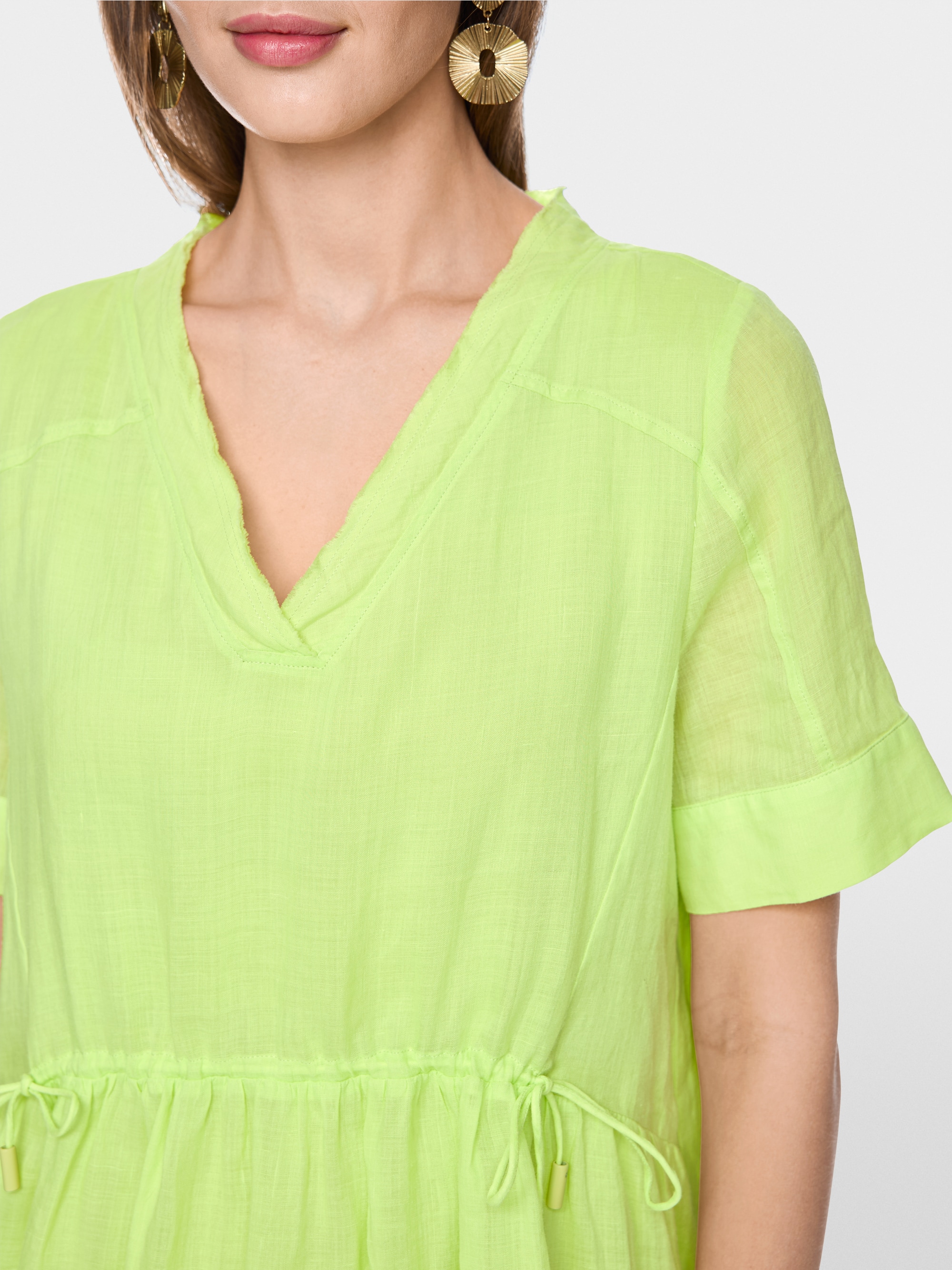 Robe à manches courtes en ramie avec franges