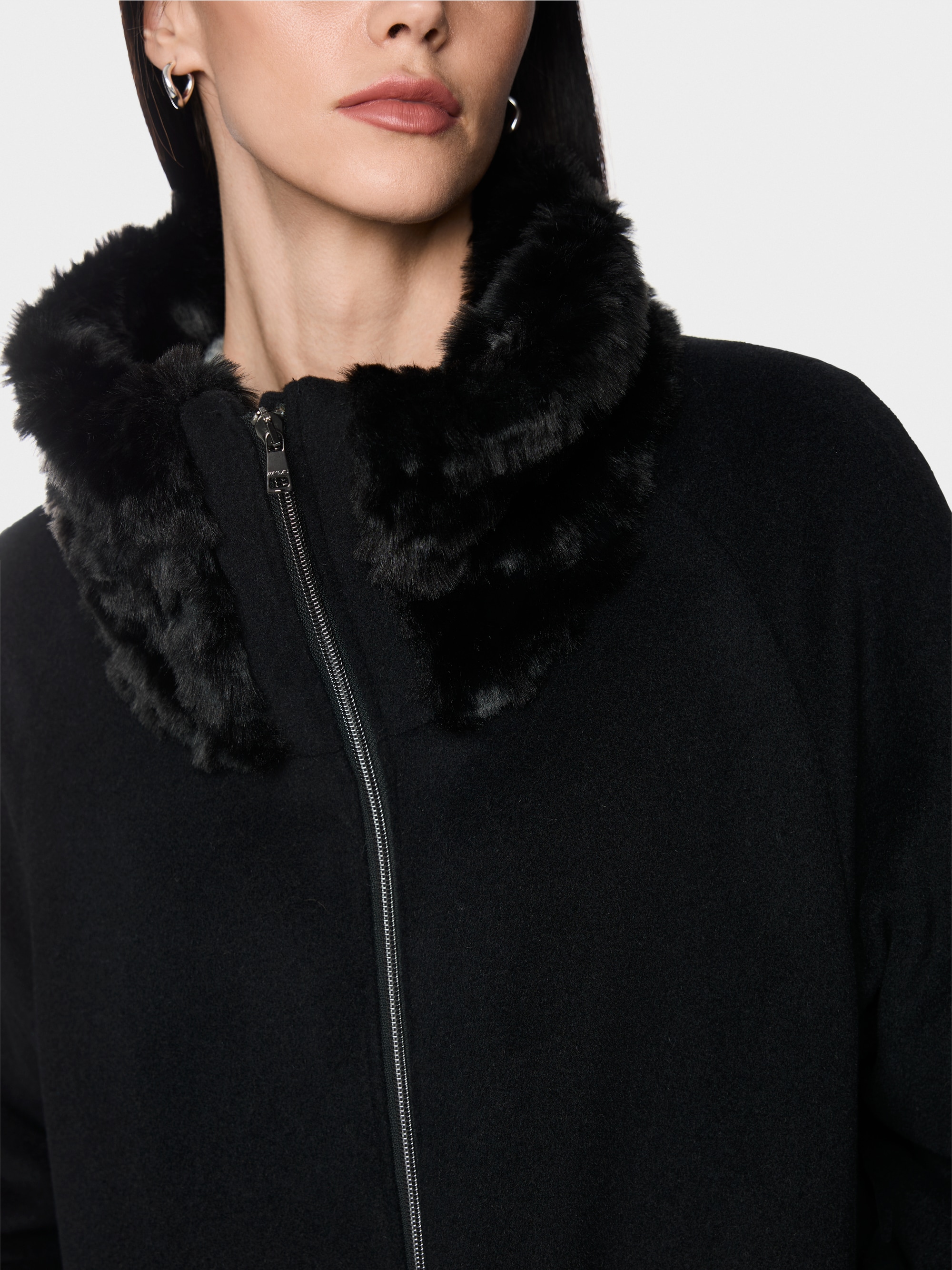 Alpaca blend coat with faux fur