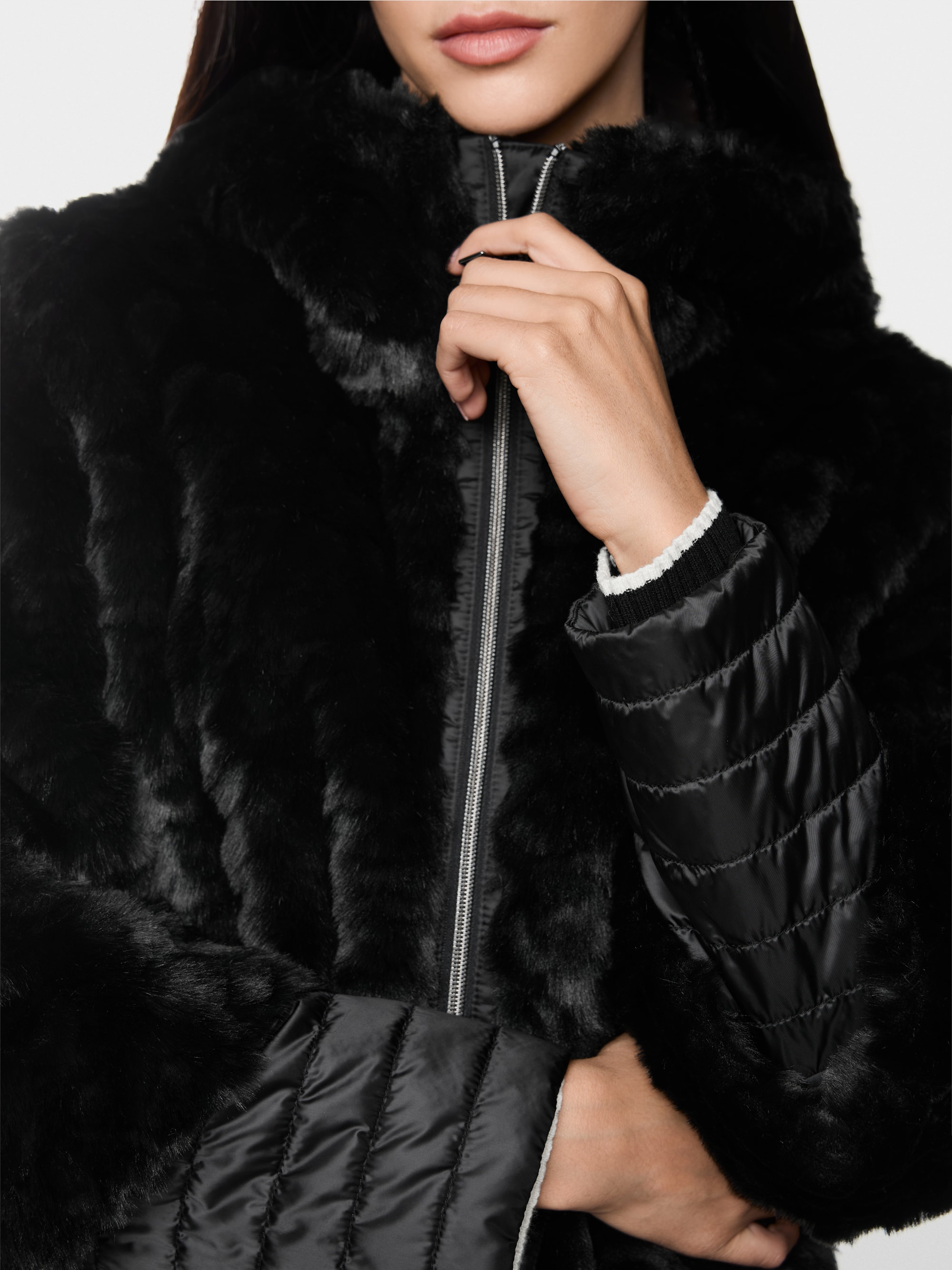 Faux fur hooded coat