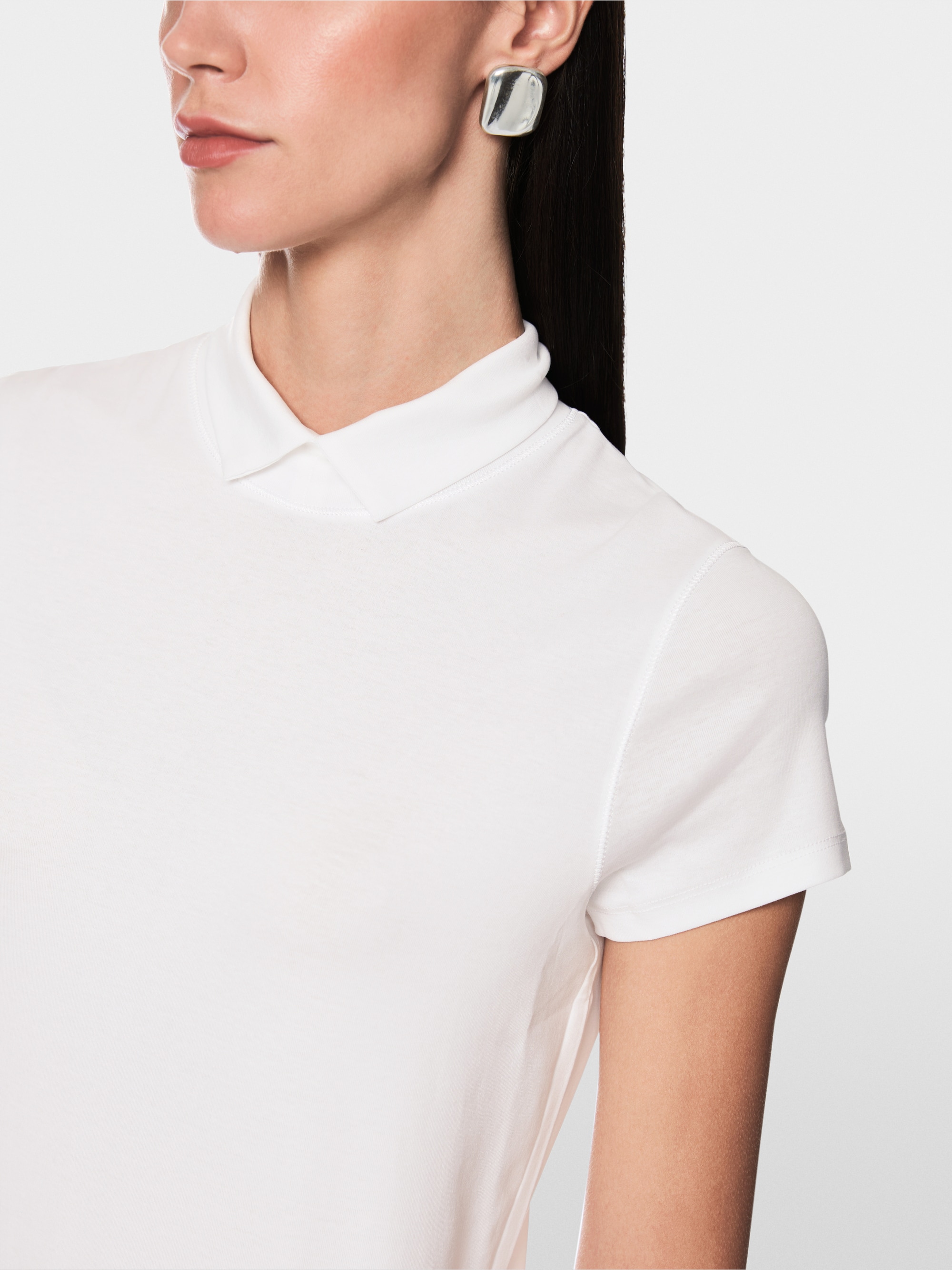 Stretch cotton shirt with raised collar