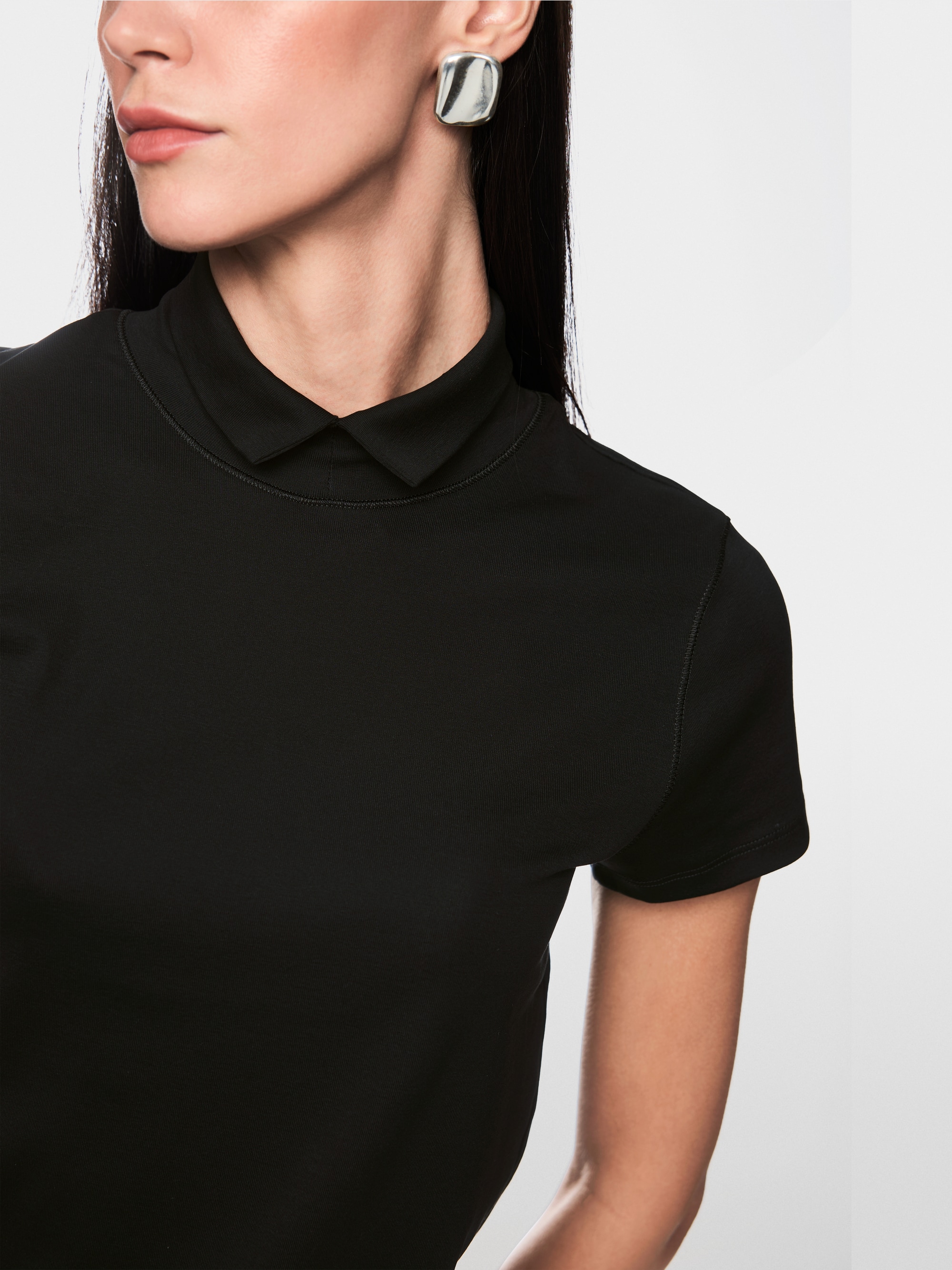 Stretch cotton shirt with raised collar
