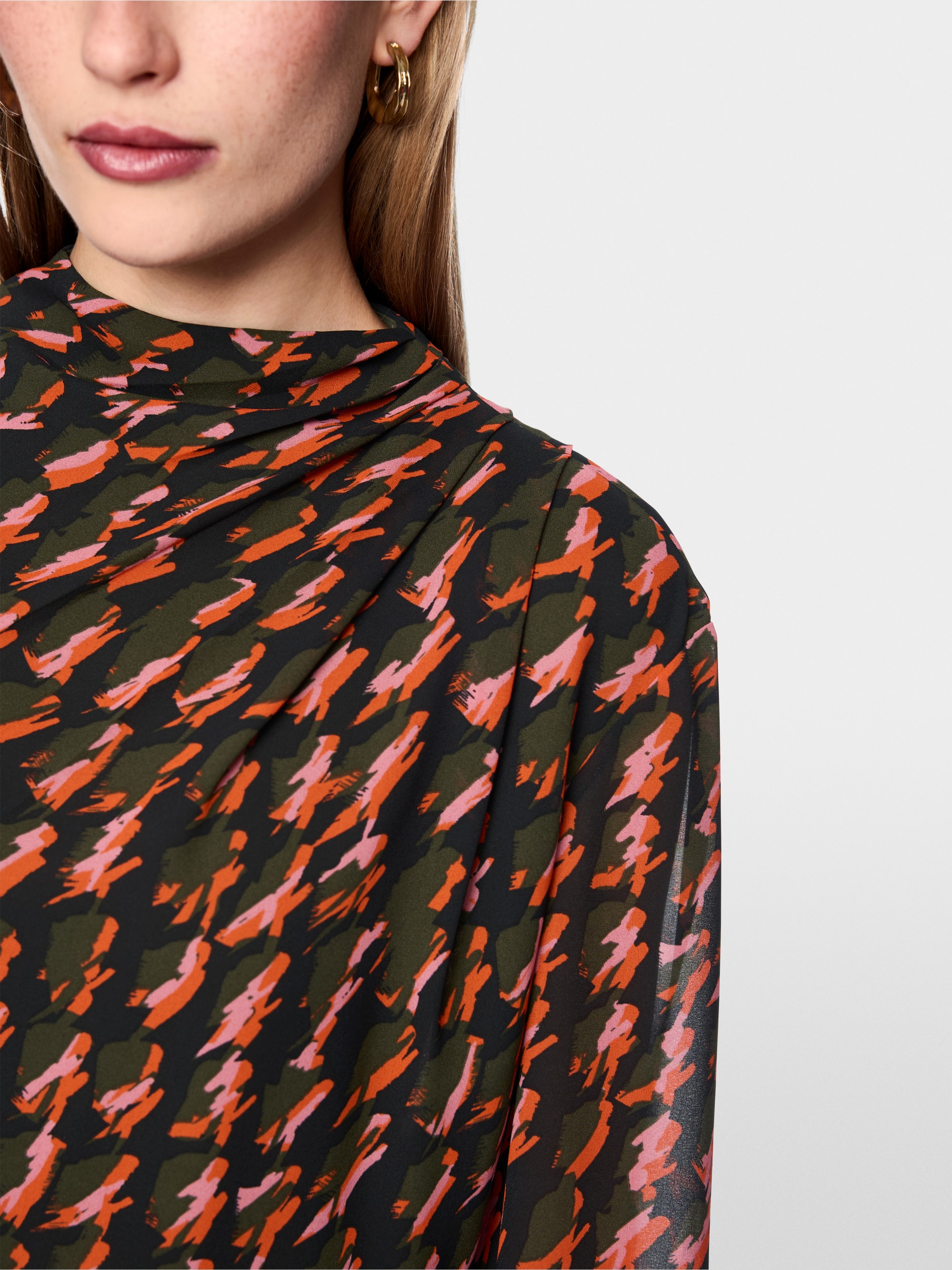 Printed dress with drawstring belt
