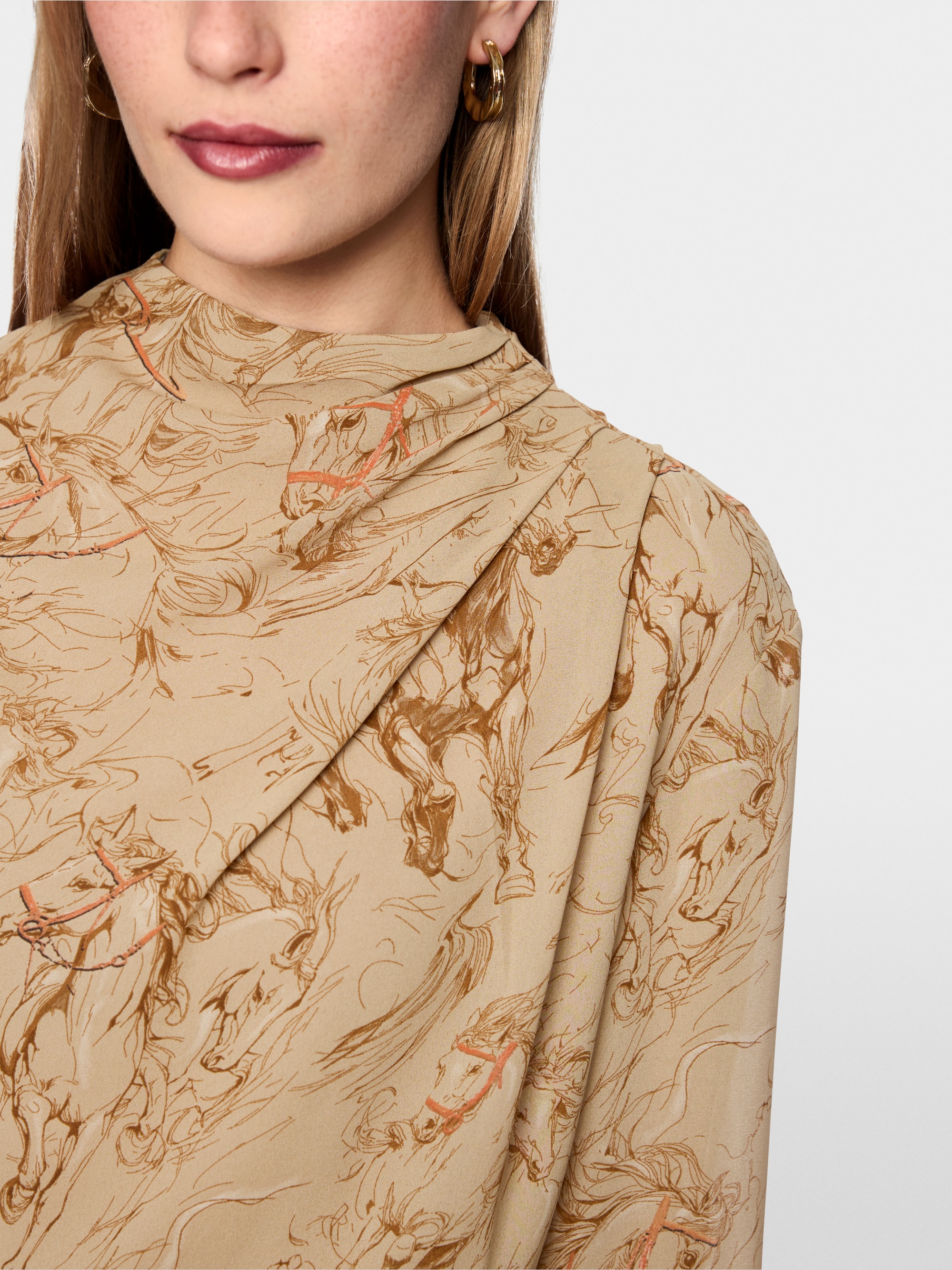 Printed dress with drawstring belt