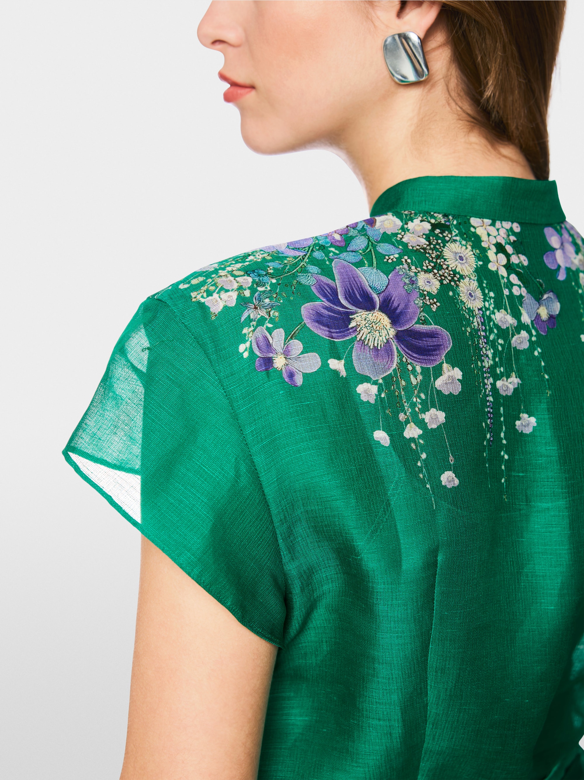 Cap-sleeve blouse with floral print