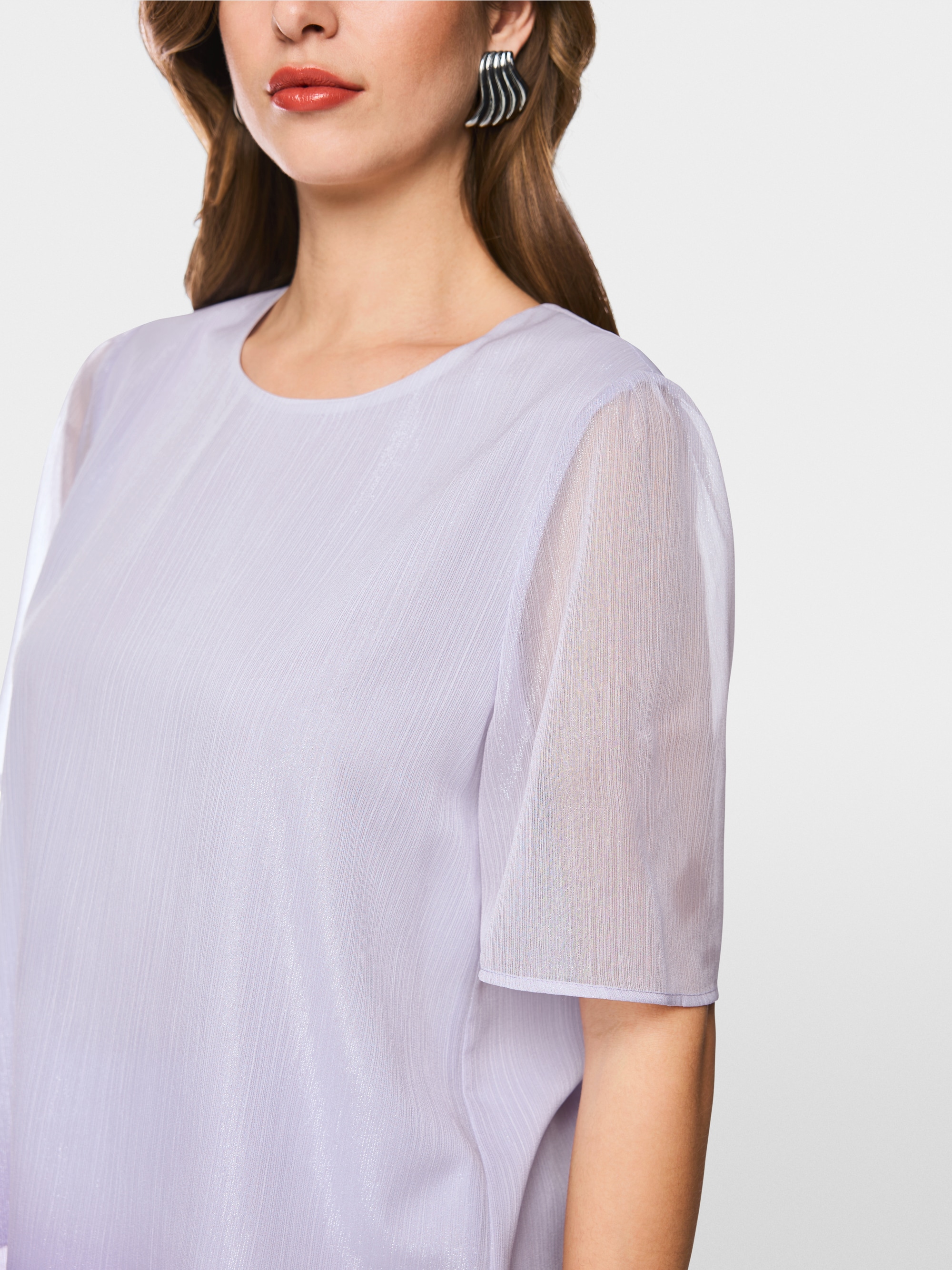 Shirt blouse with sheer sleeves