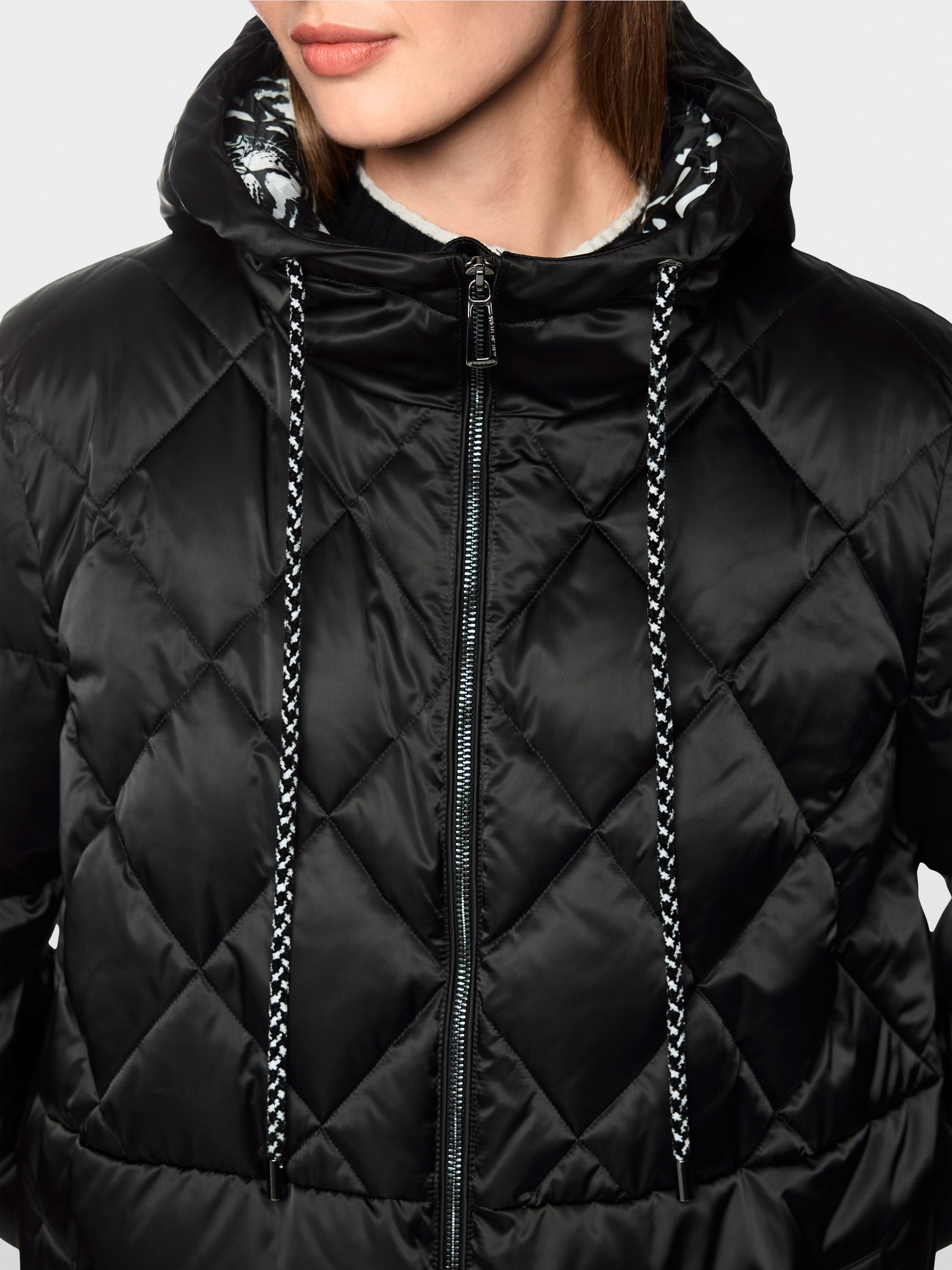 Long quilted coat with hood