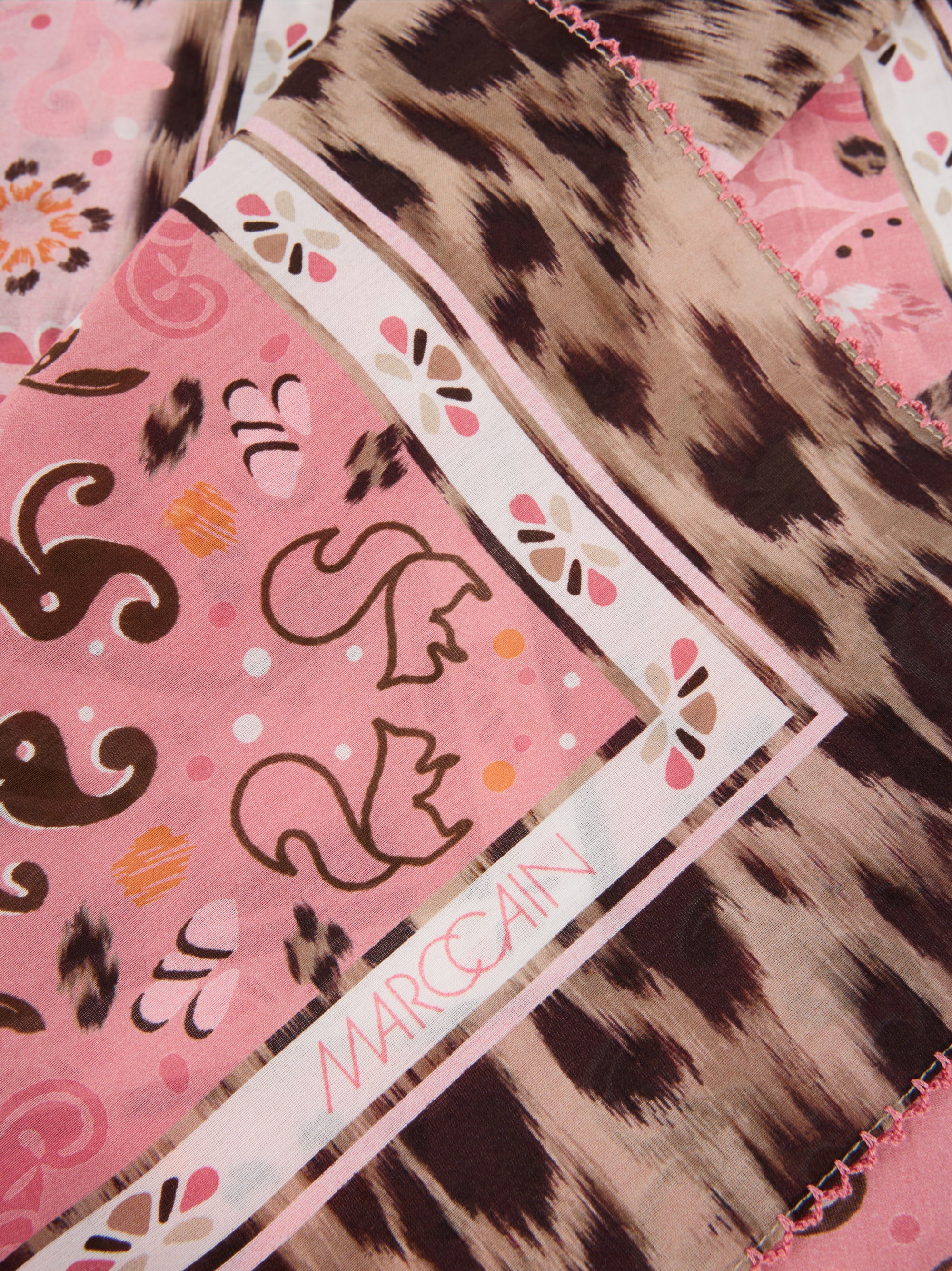 Cotton-silk scarf with mixed pattern