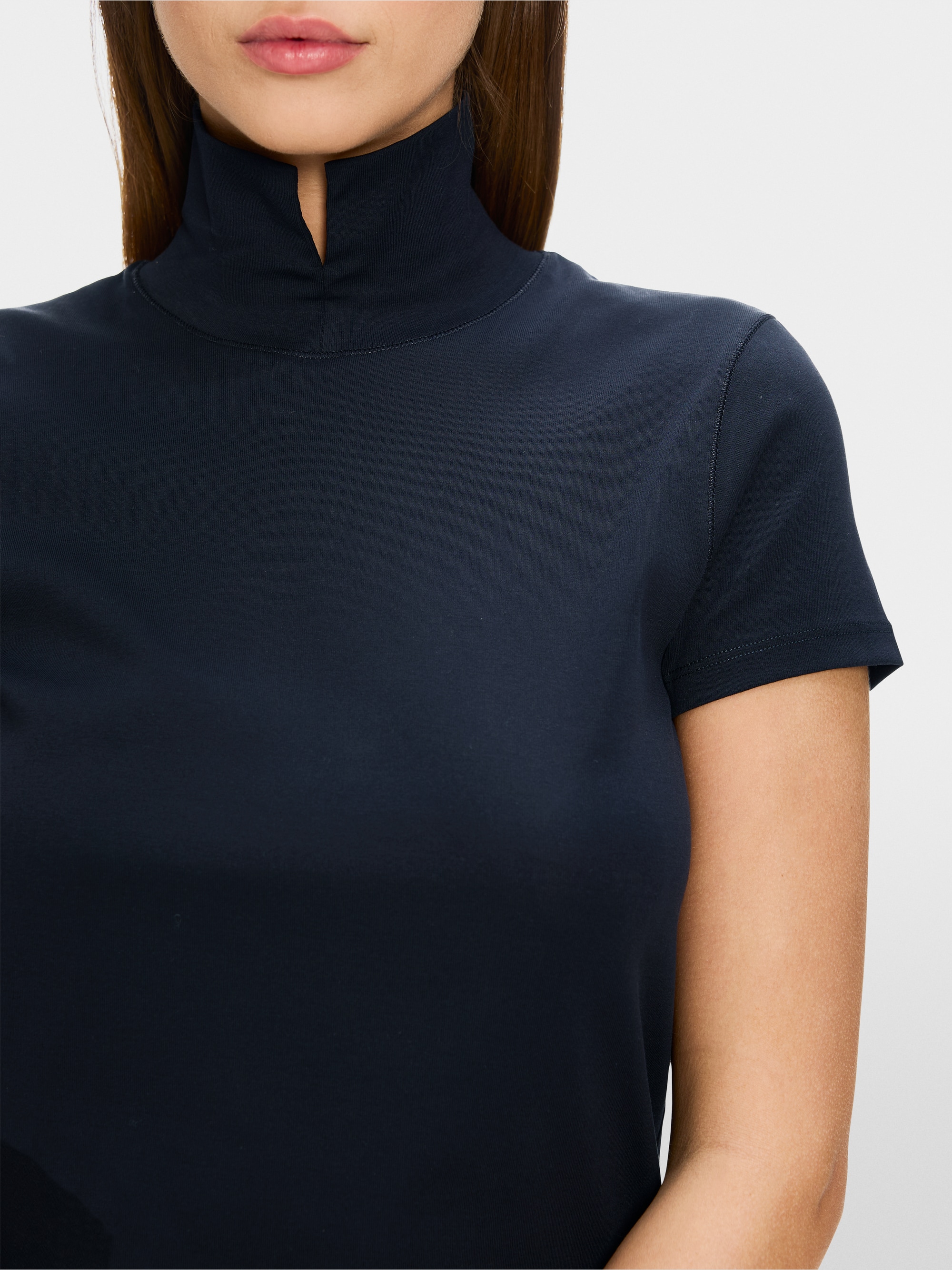 T-shirt with slit mock neck