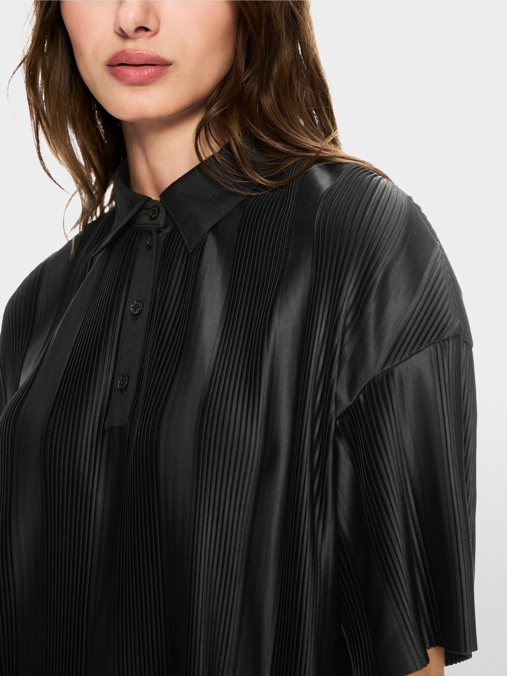 Cropped Poloshirt mit Plissee