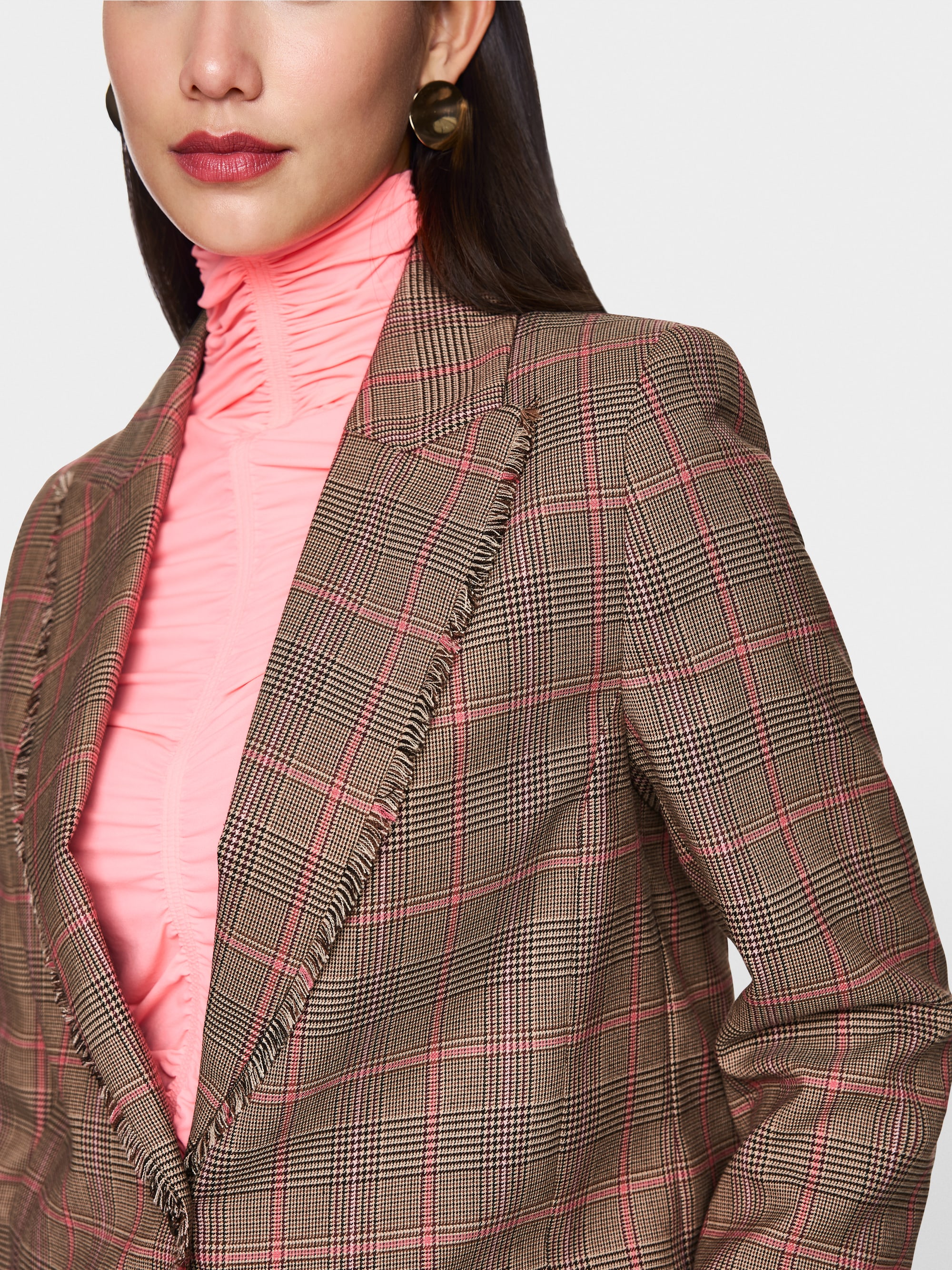 Blazer classique à carreaux avec franges