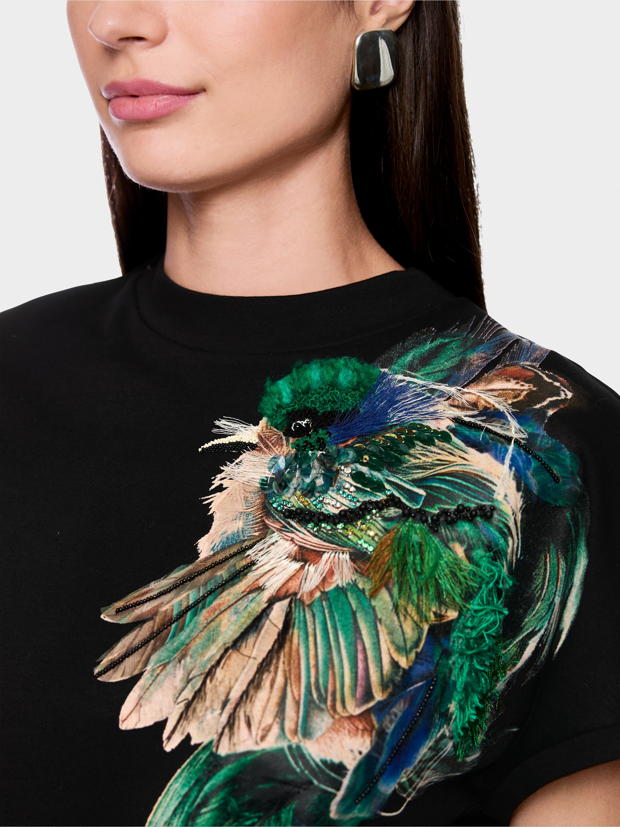 T-shirt en coton avec imprimé plumes