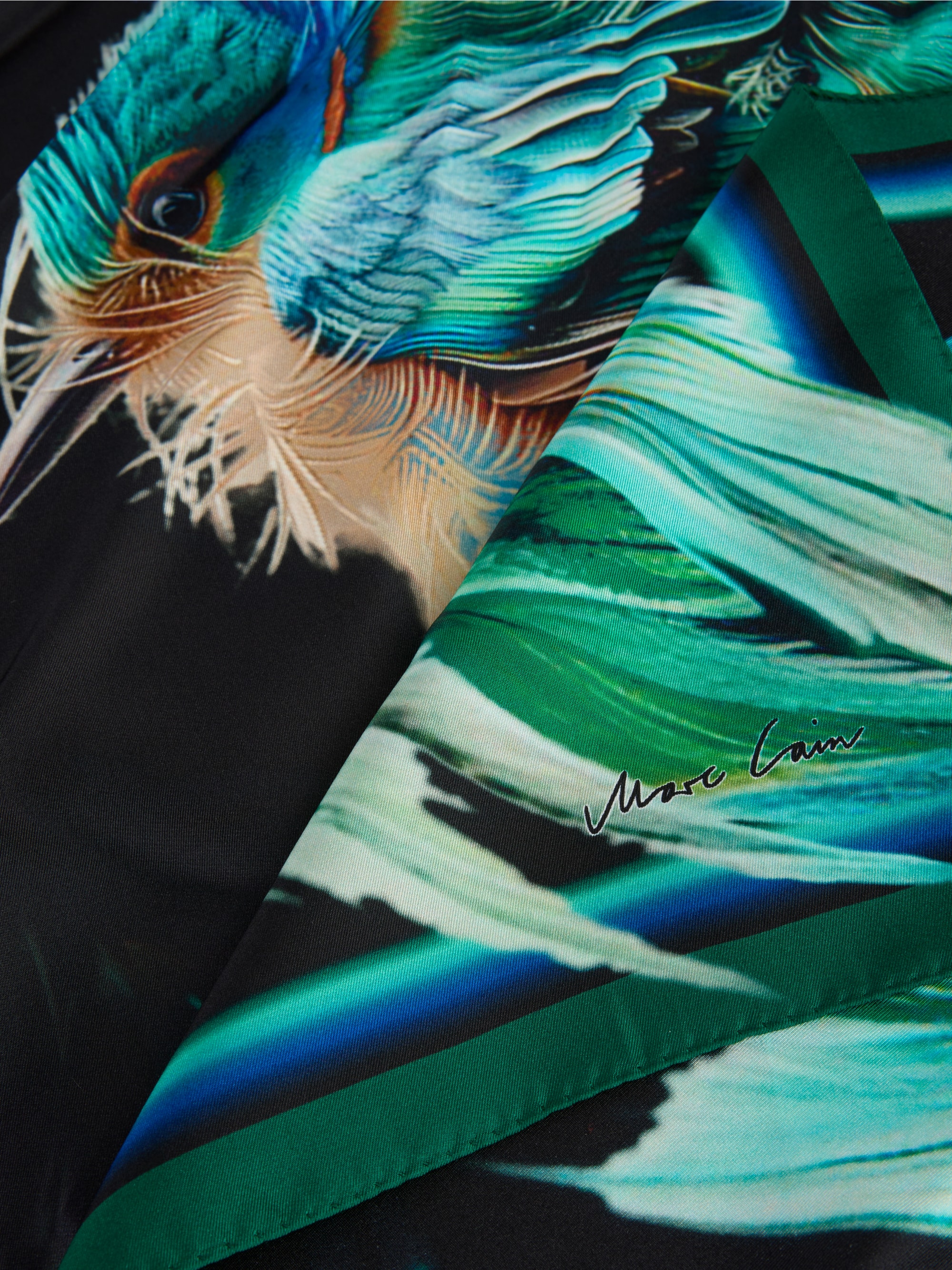Silk scarf with mystical feather print