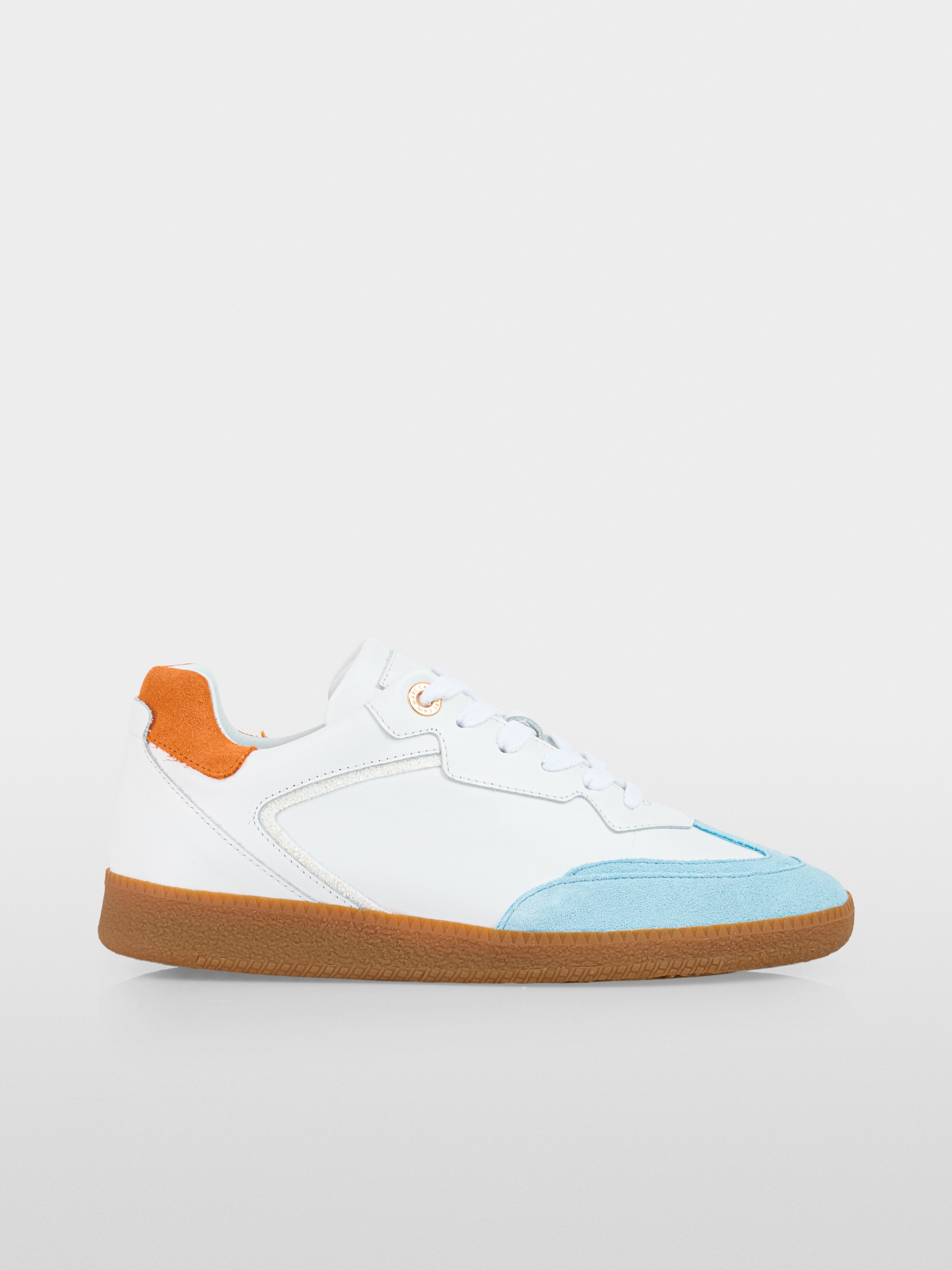 Leather-mix colour block trainers