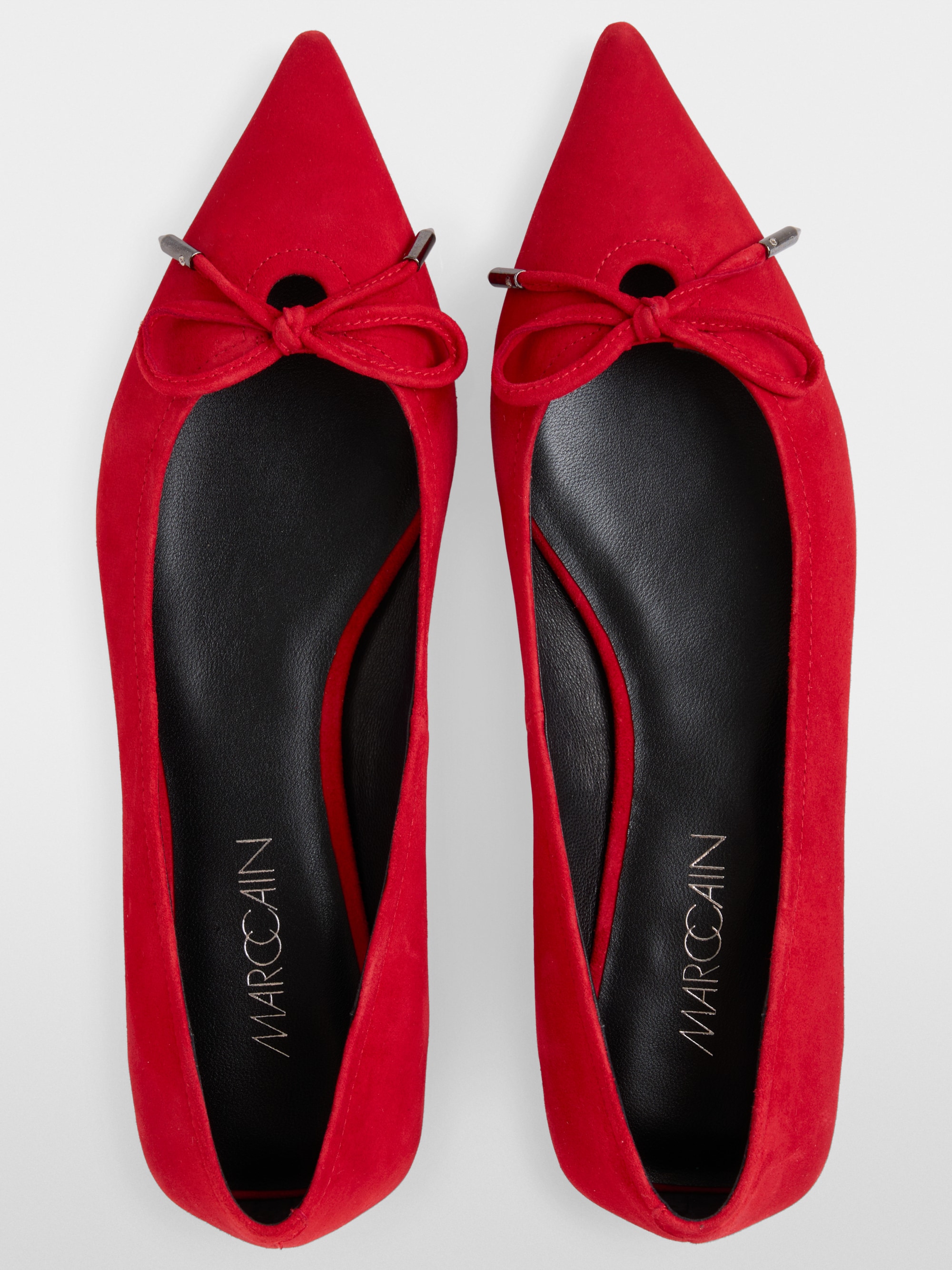 Pointed suede ballerina flats with bow