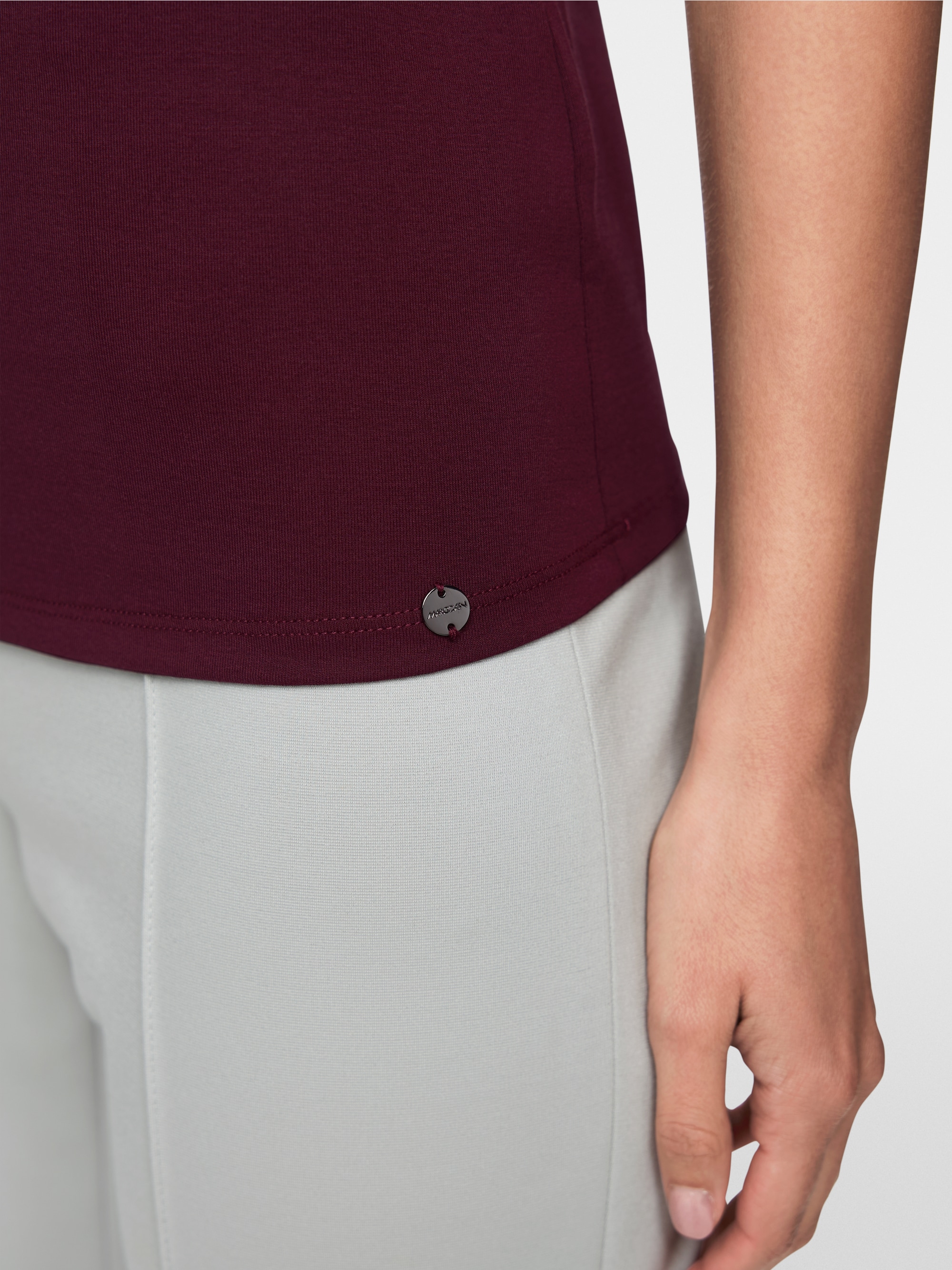 Stretch cotton shirt with raised collar
