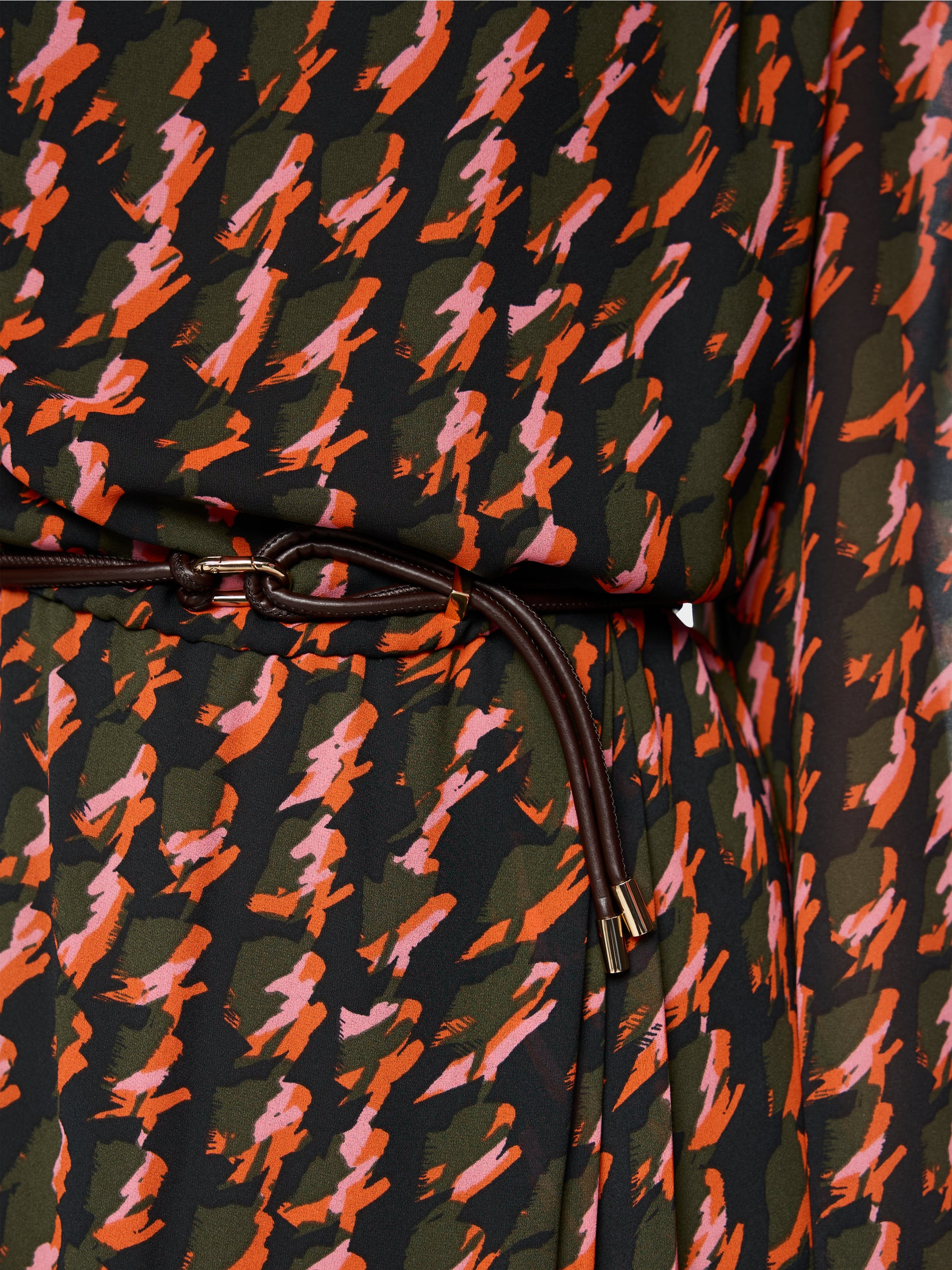 Printed dress with drawstring belt