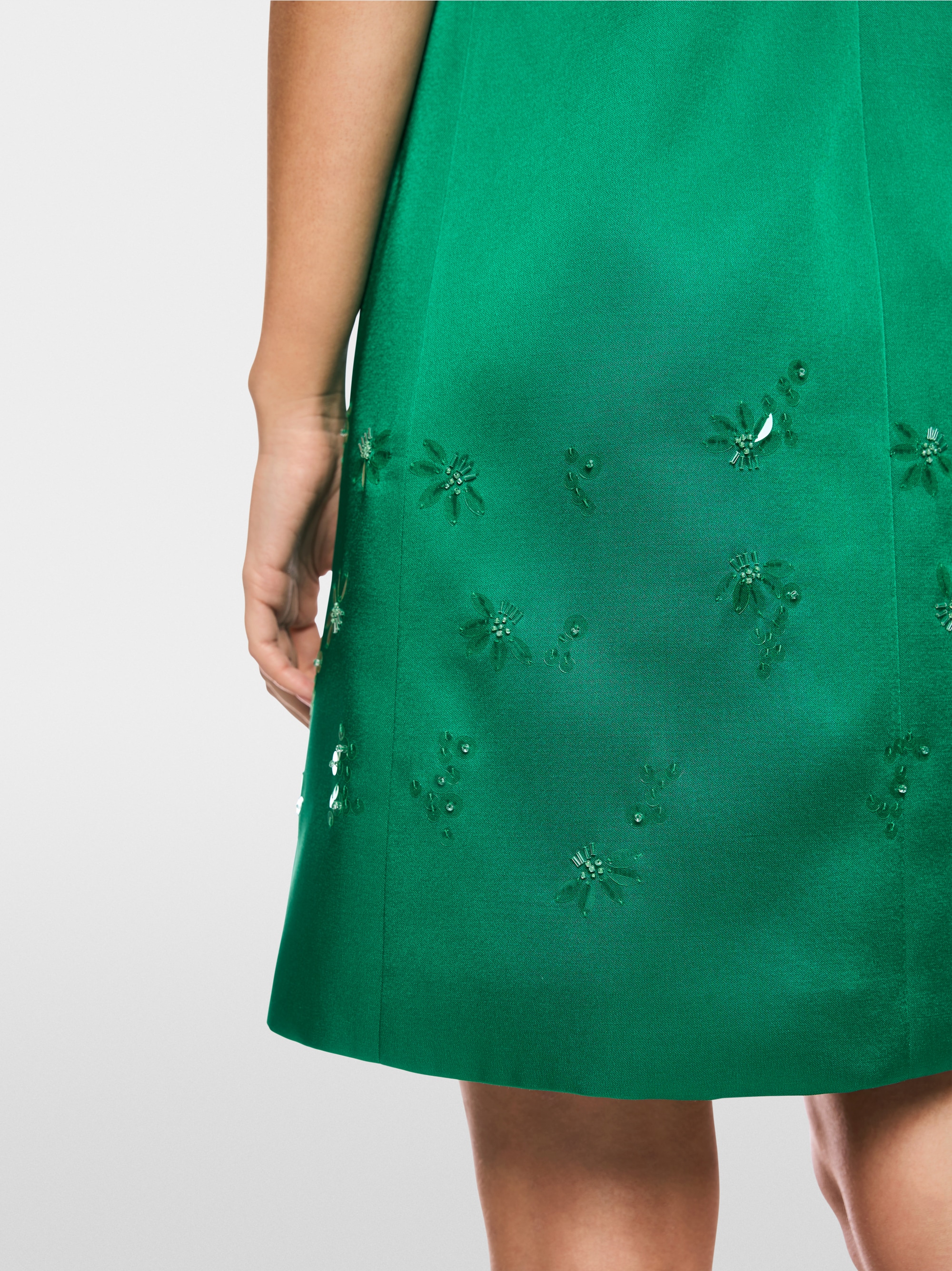 Satin dress with sequin trim