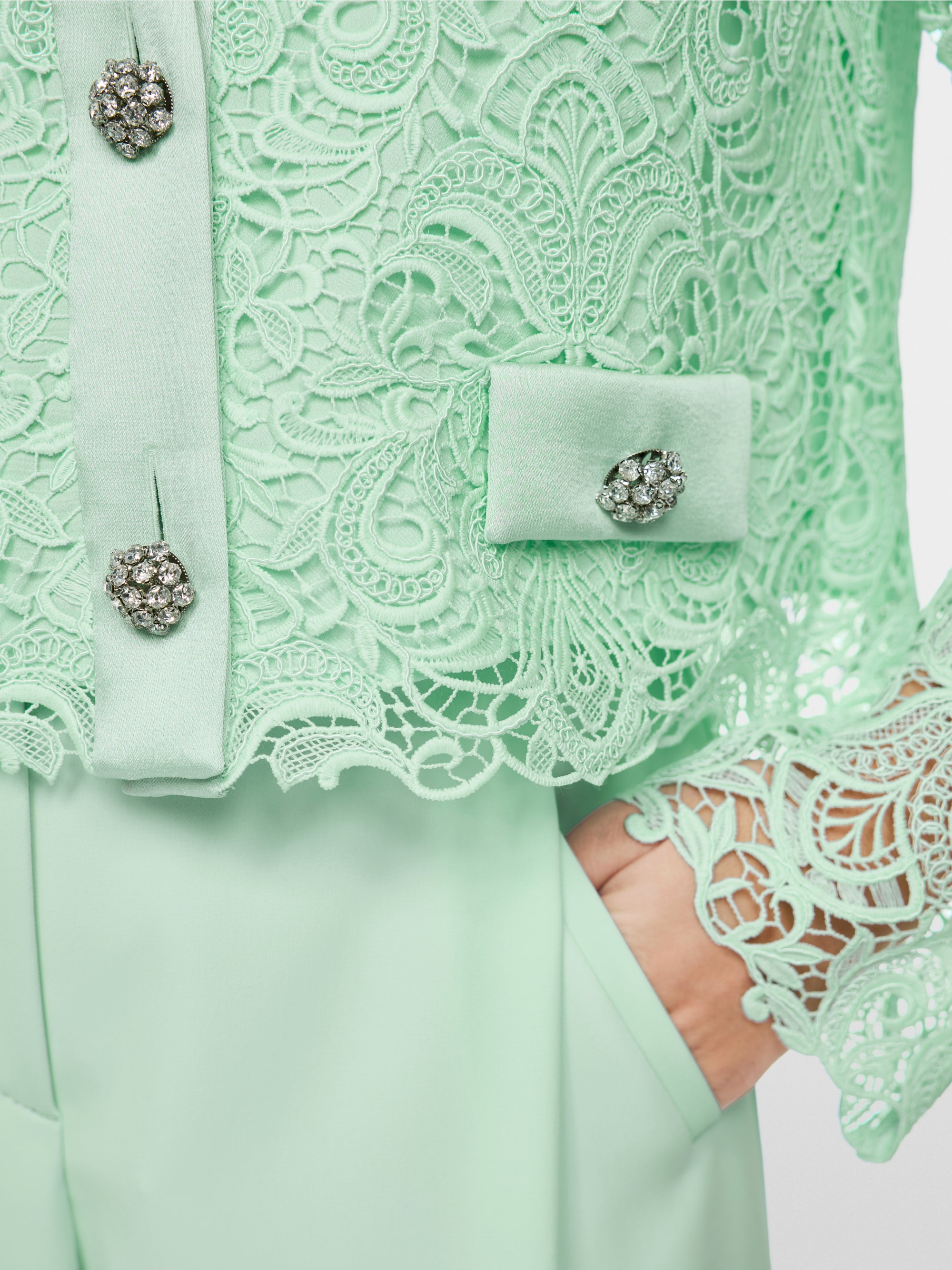 Jacket with lace and rhinestone buttons
