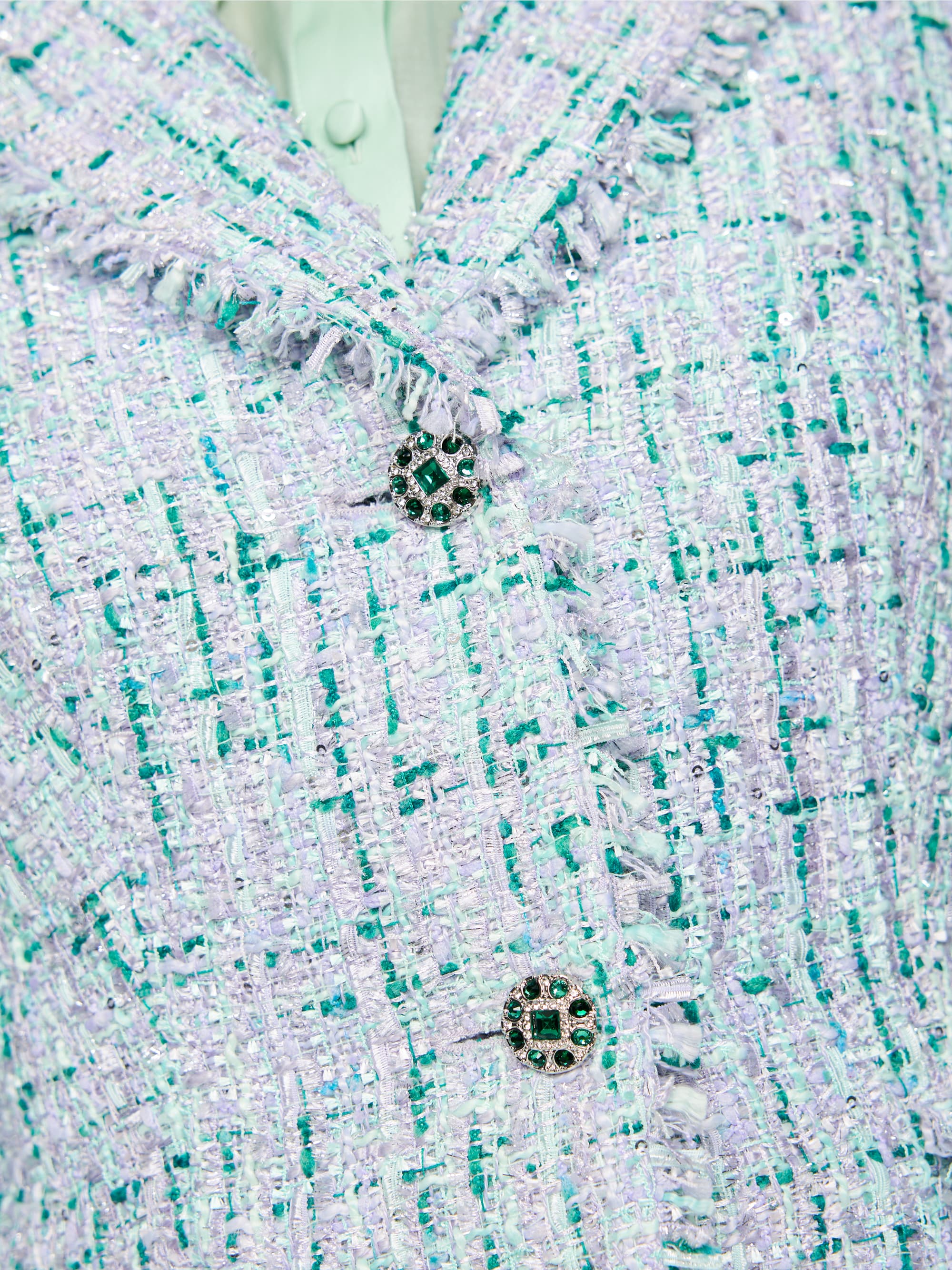 Blazer with rhinestones and frayed hem