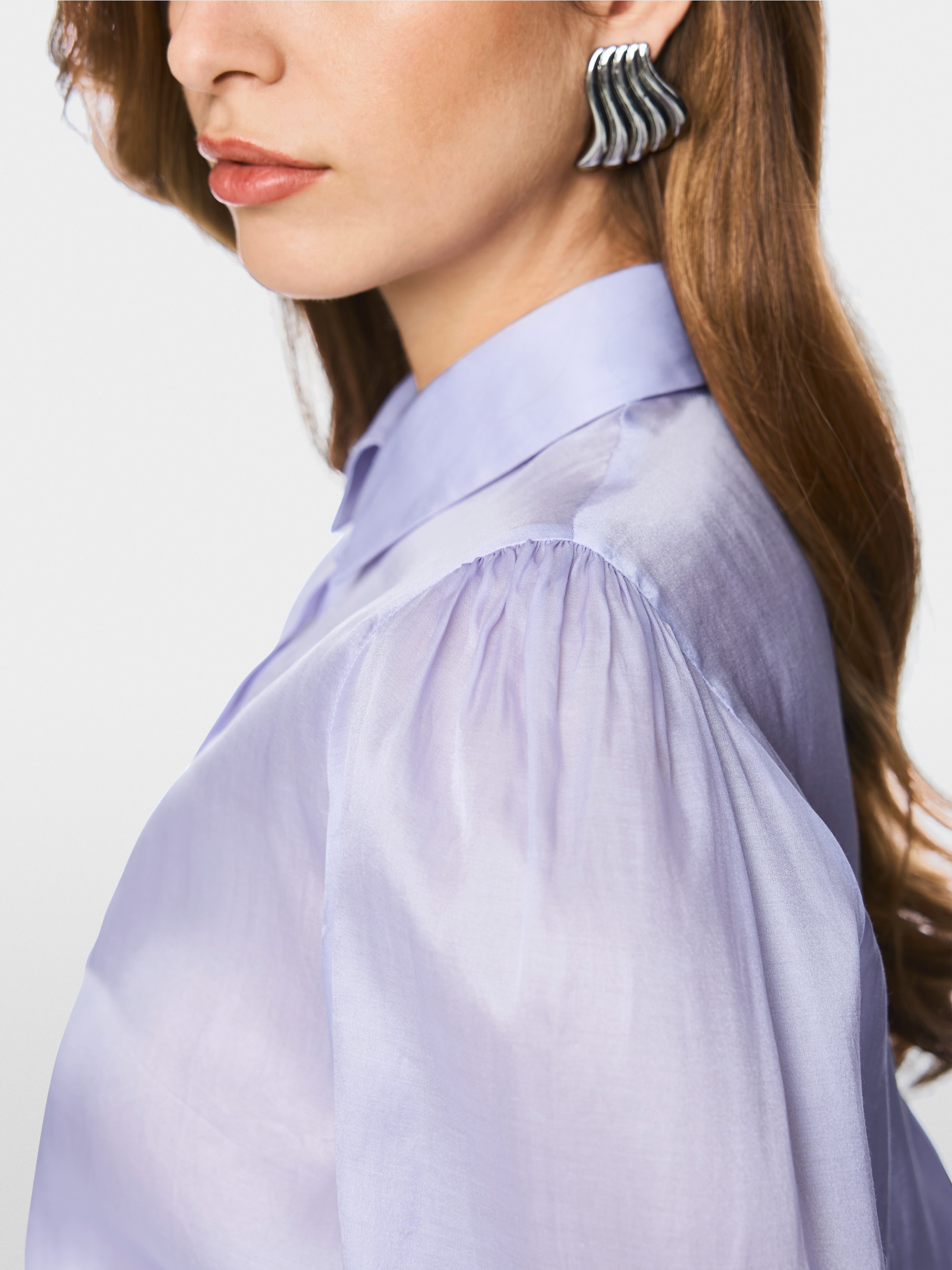 Puff-sleeve blouse with fabric buttons