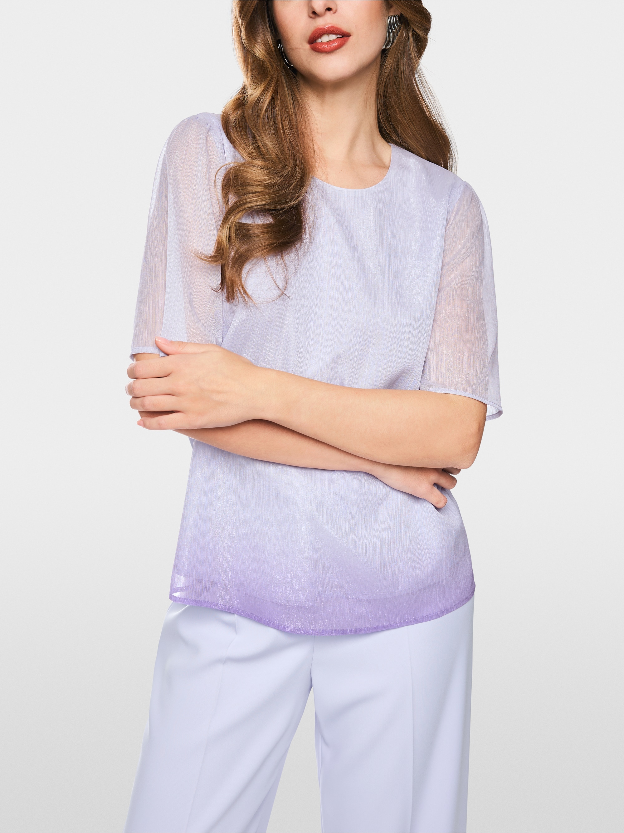 Shirt blouse with sheer sleeves